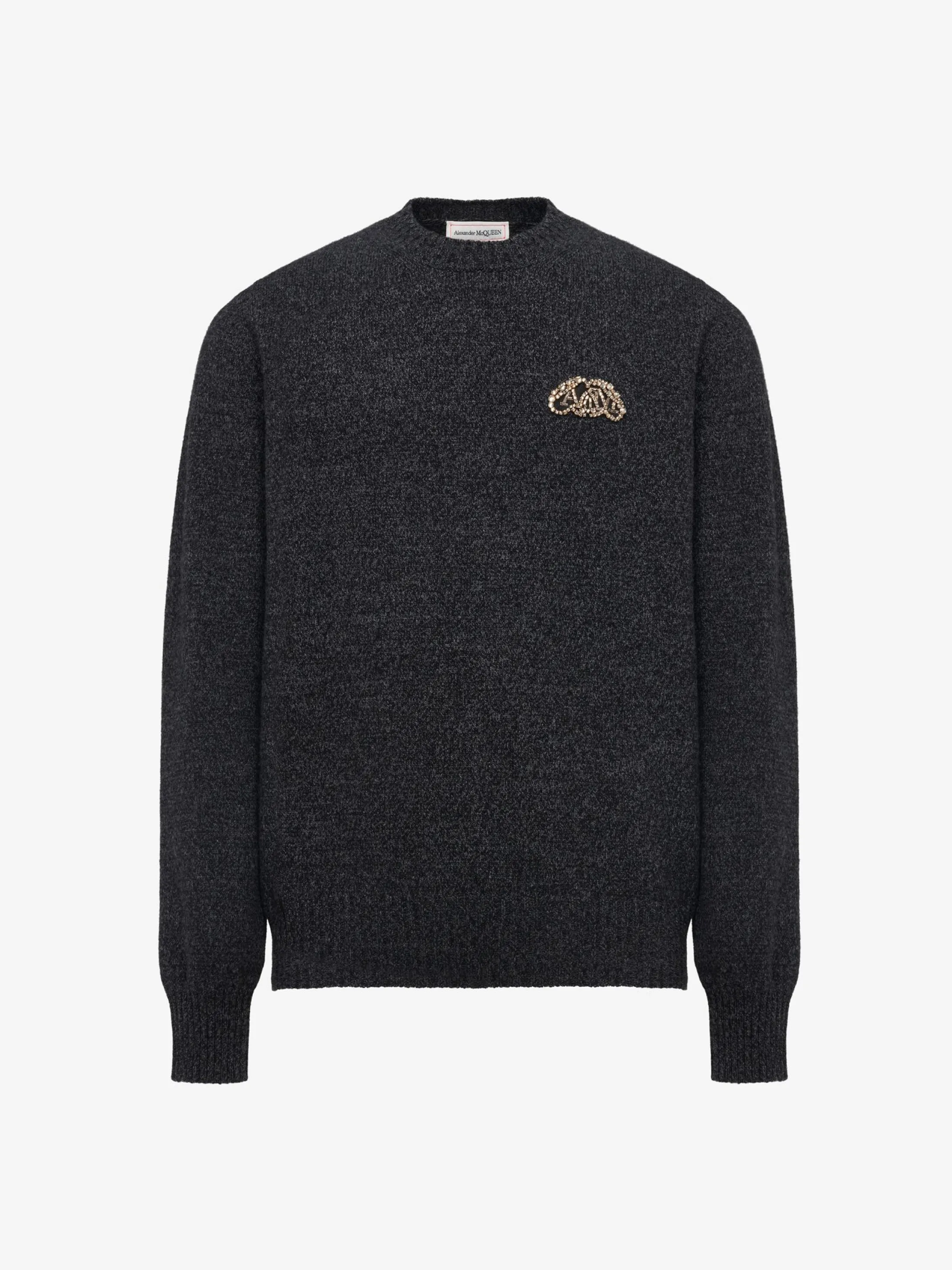 Outlet Alexander McQueen Men's Crystal Seal Logo Jumper in Charcoal/Crystal