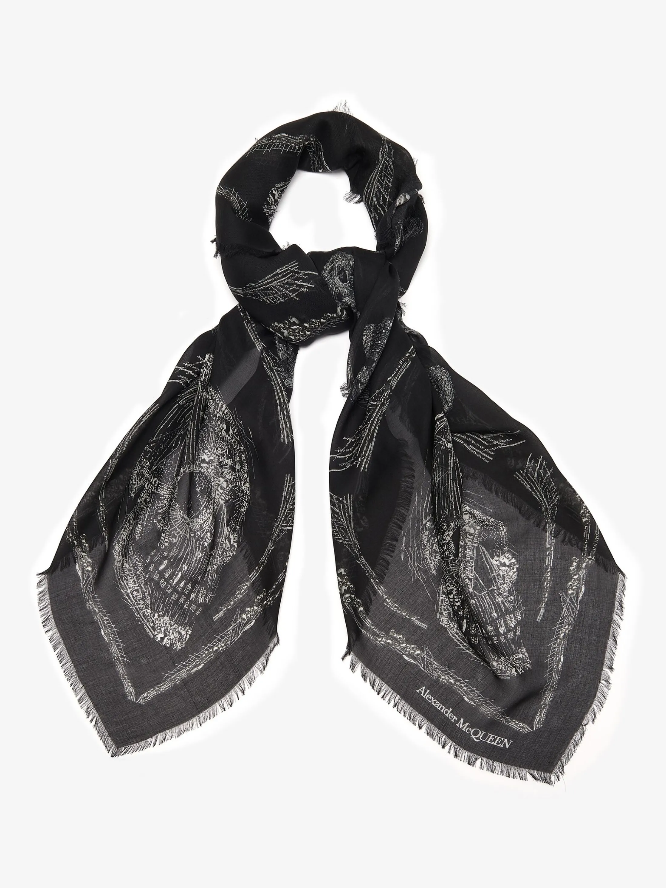 Cheap Alexander McQueen Men's Crystal Skull Shawl in Black/Ivory