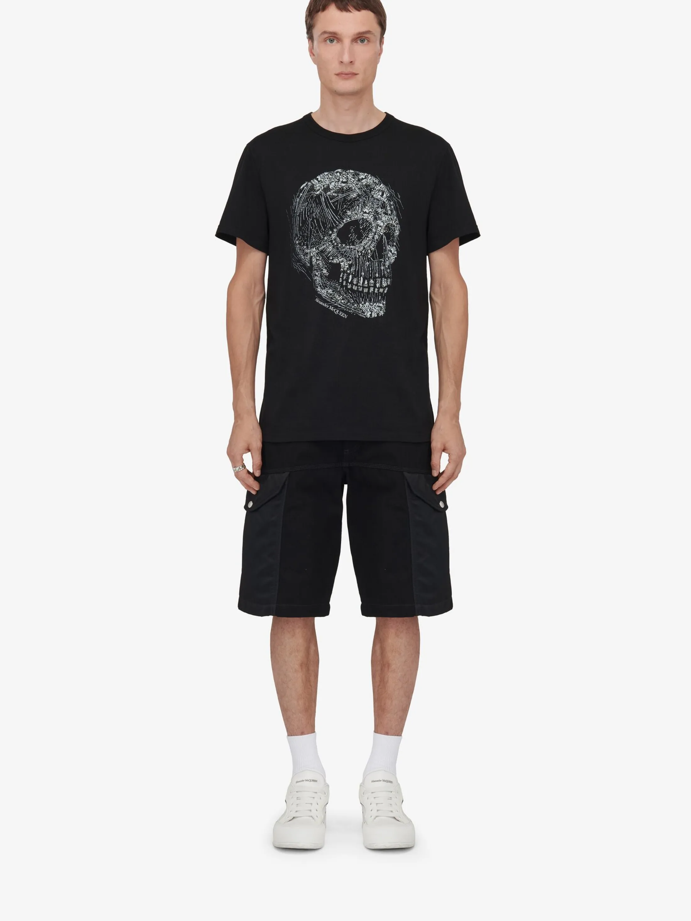 Outlet Alexander McQueen Men's Crystal Skull T-shirt in Black/White