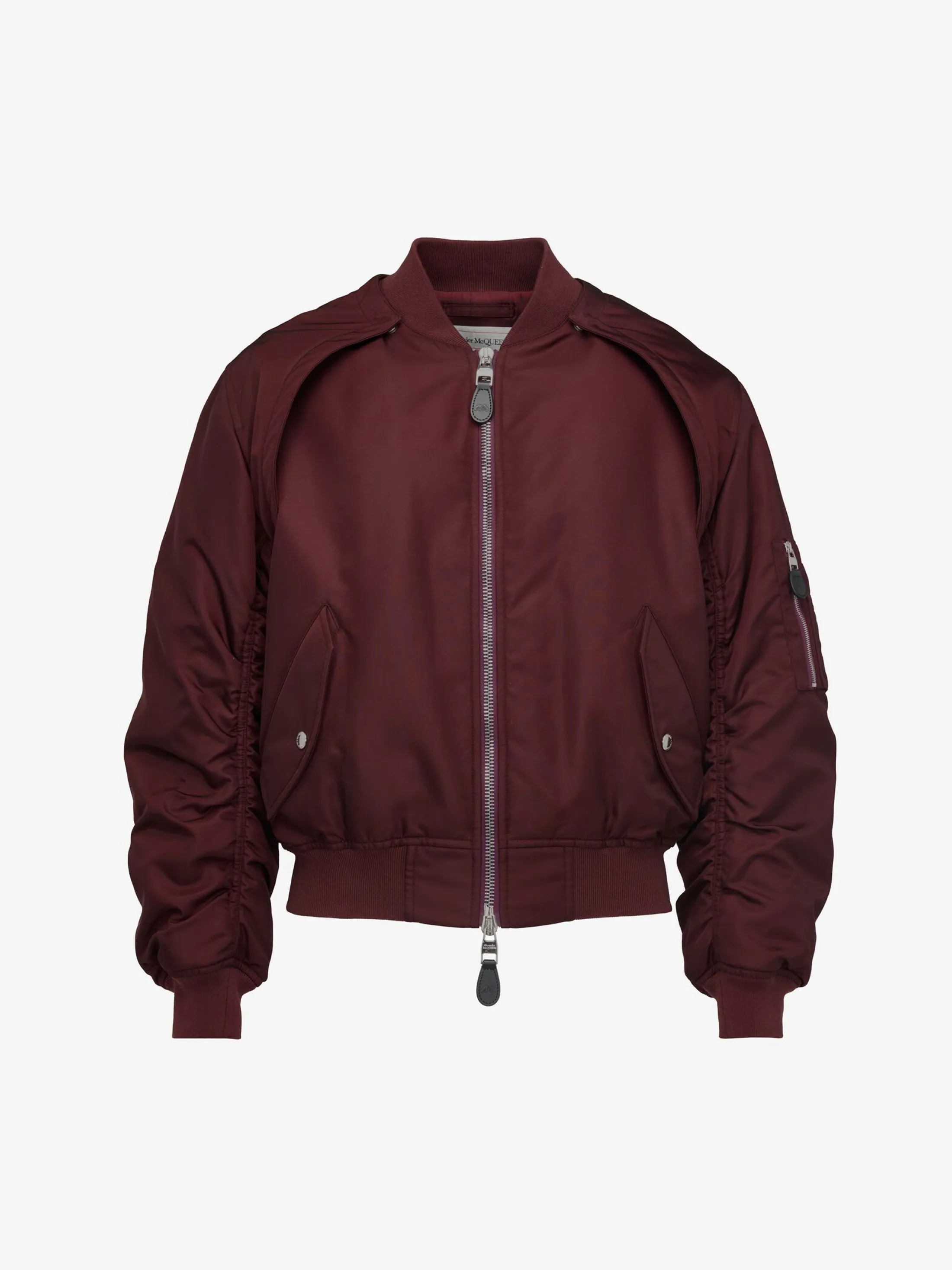 New Alexander McQueen Men's Detachable Sleeve Bomber Jacket in Bordeaux