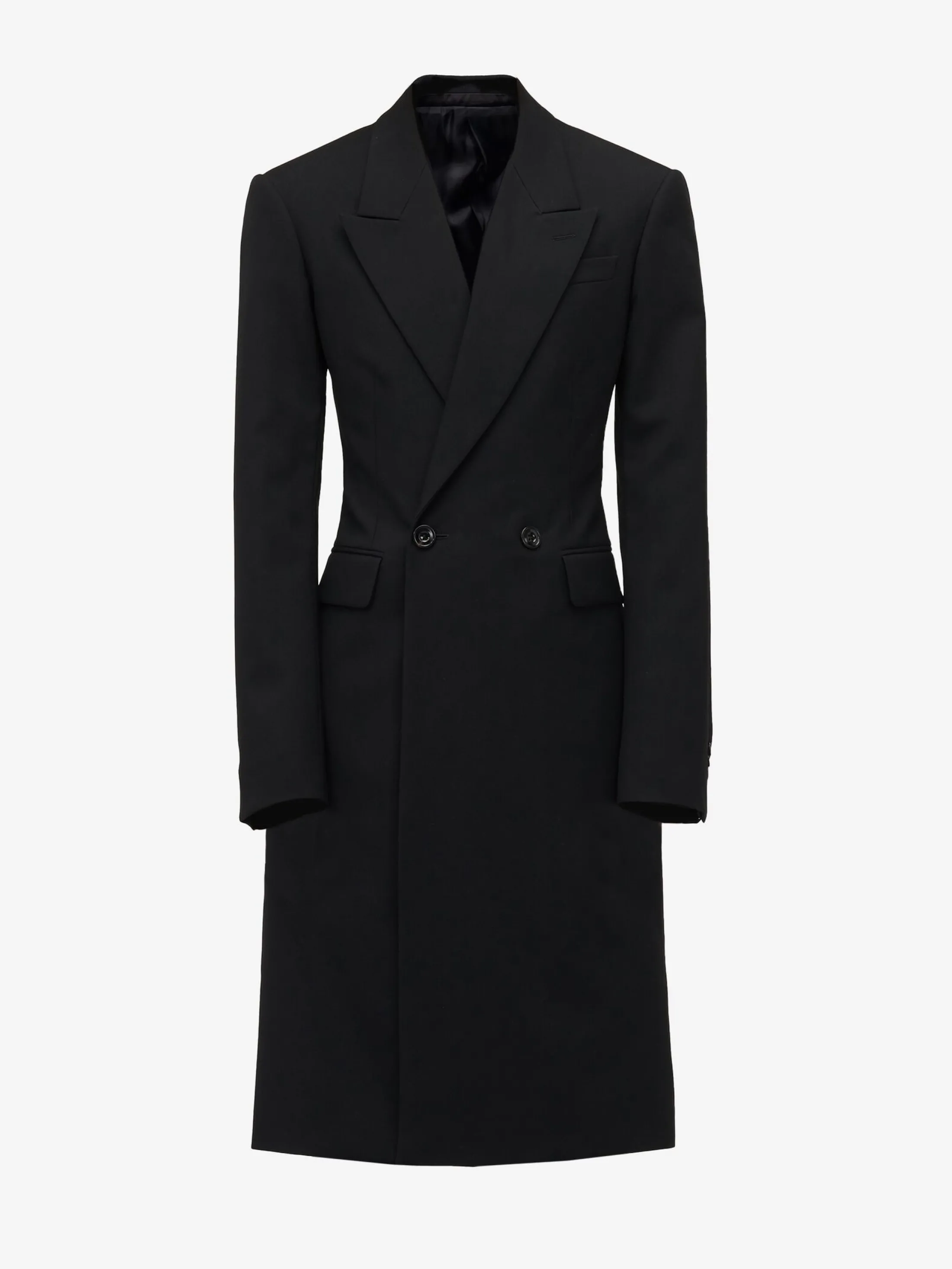 Online Alexander McQueen Men's Double-breasted Tailored Coat in Black