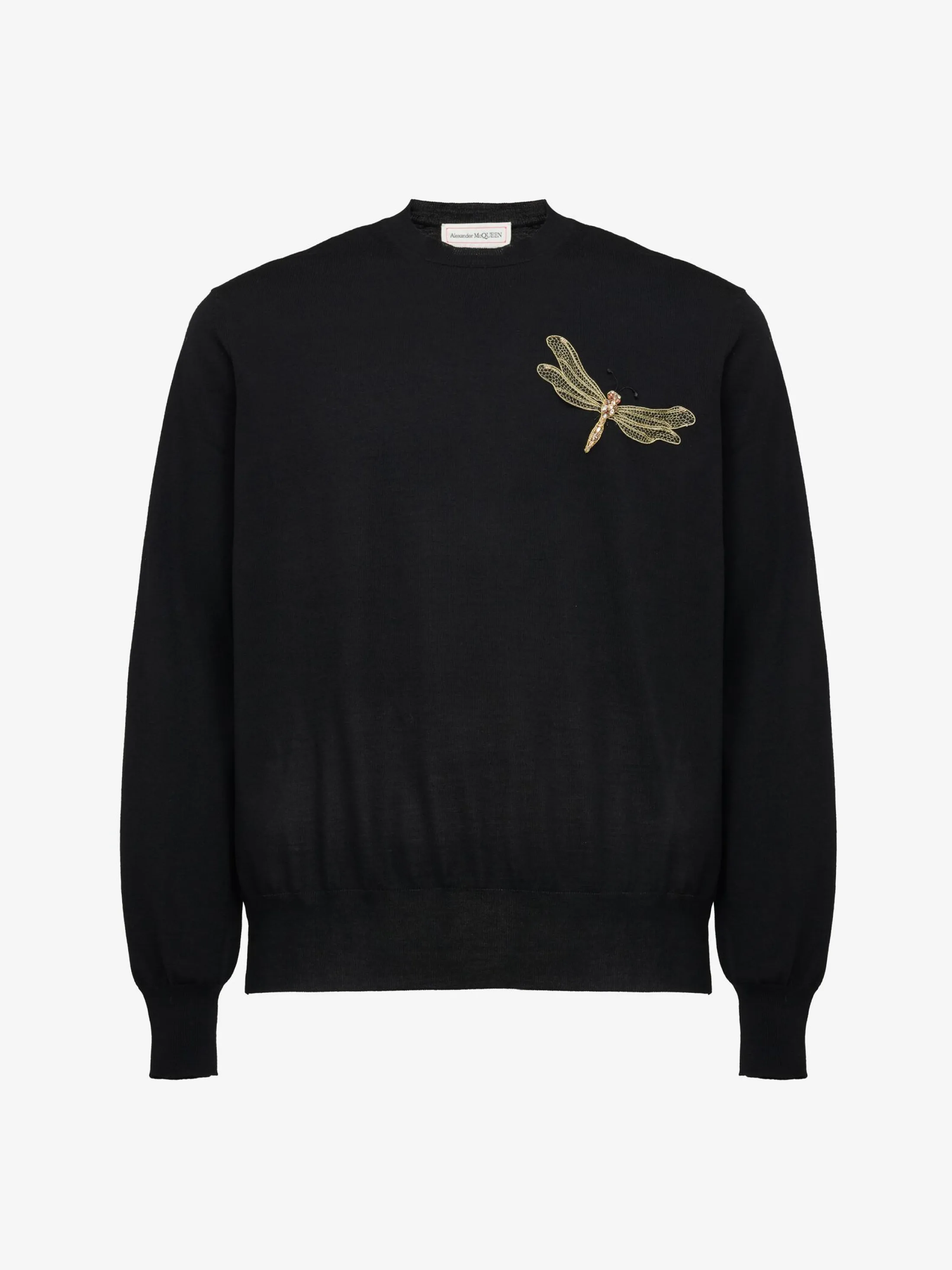 Sale Alexander McQueen Men's Dragonfly Applique Jumper in Black/ Gold