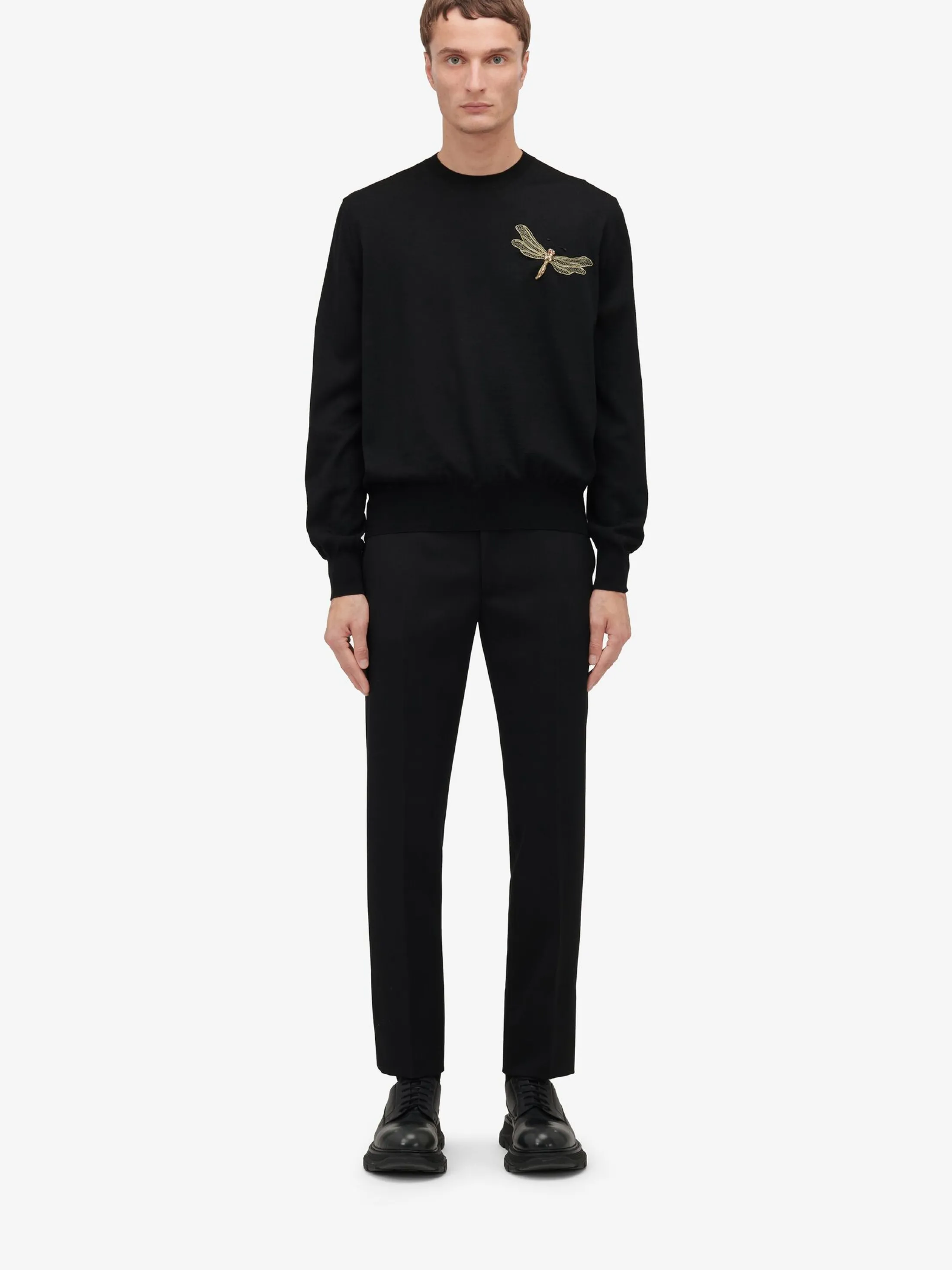 Sale Alexander McQueen Men's Dragonfly Applique Jumper in Black/ Gold