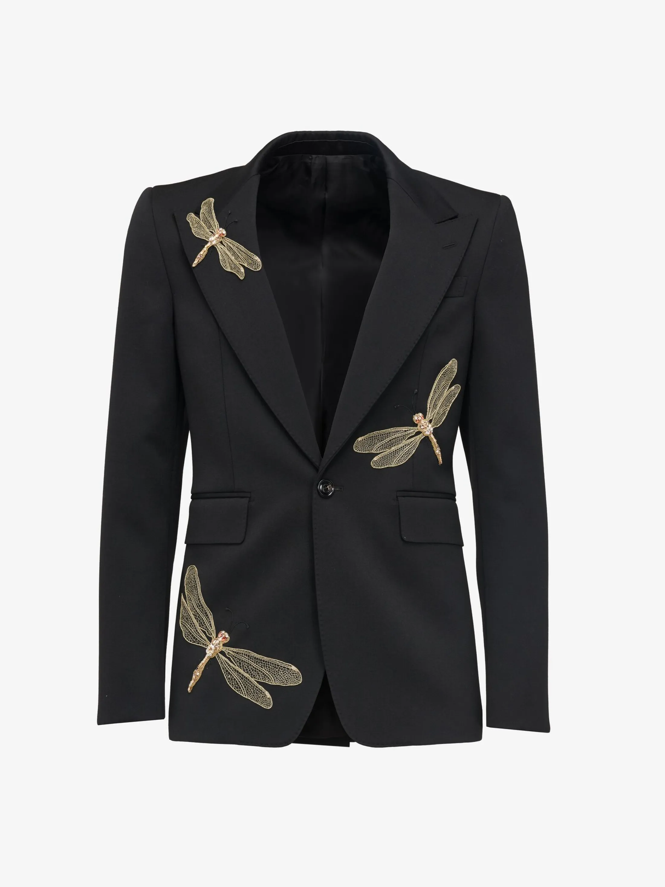 Flash Sale Alexander McQueen Men's Dragonfly Applique Single-breasted Jacket in Black