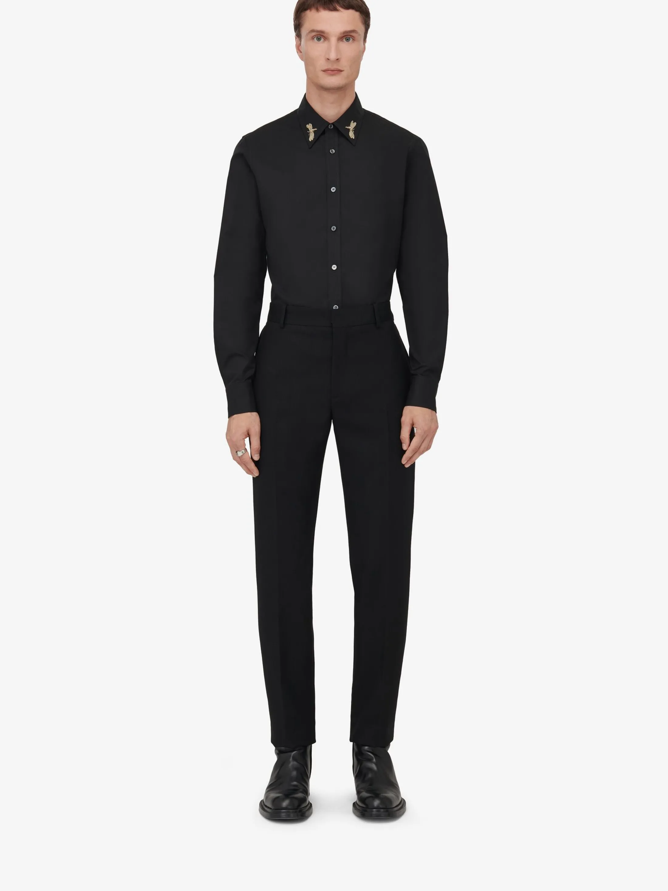 Cheap Alexander McQueen Men's Dragonfly Embroidery Shirt in Black