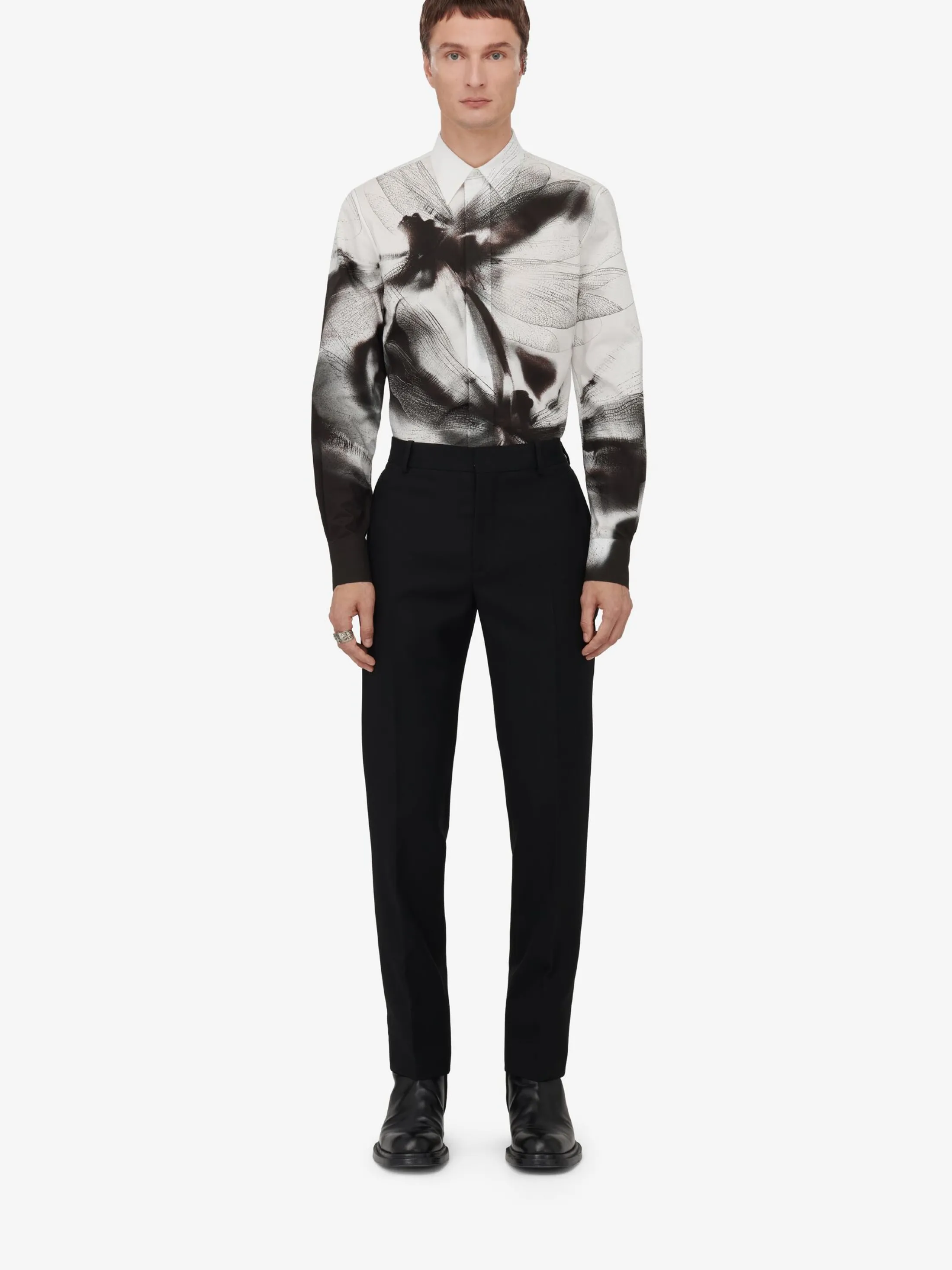 Sale Alexander McQueen Men's Dragonfly Shadow Shirt in Black/White