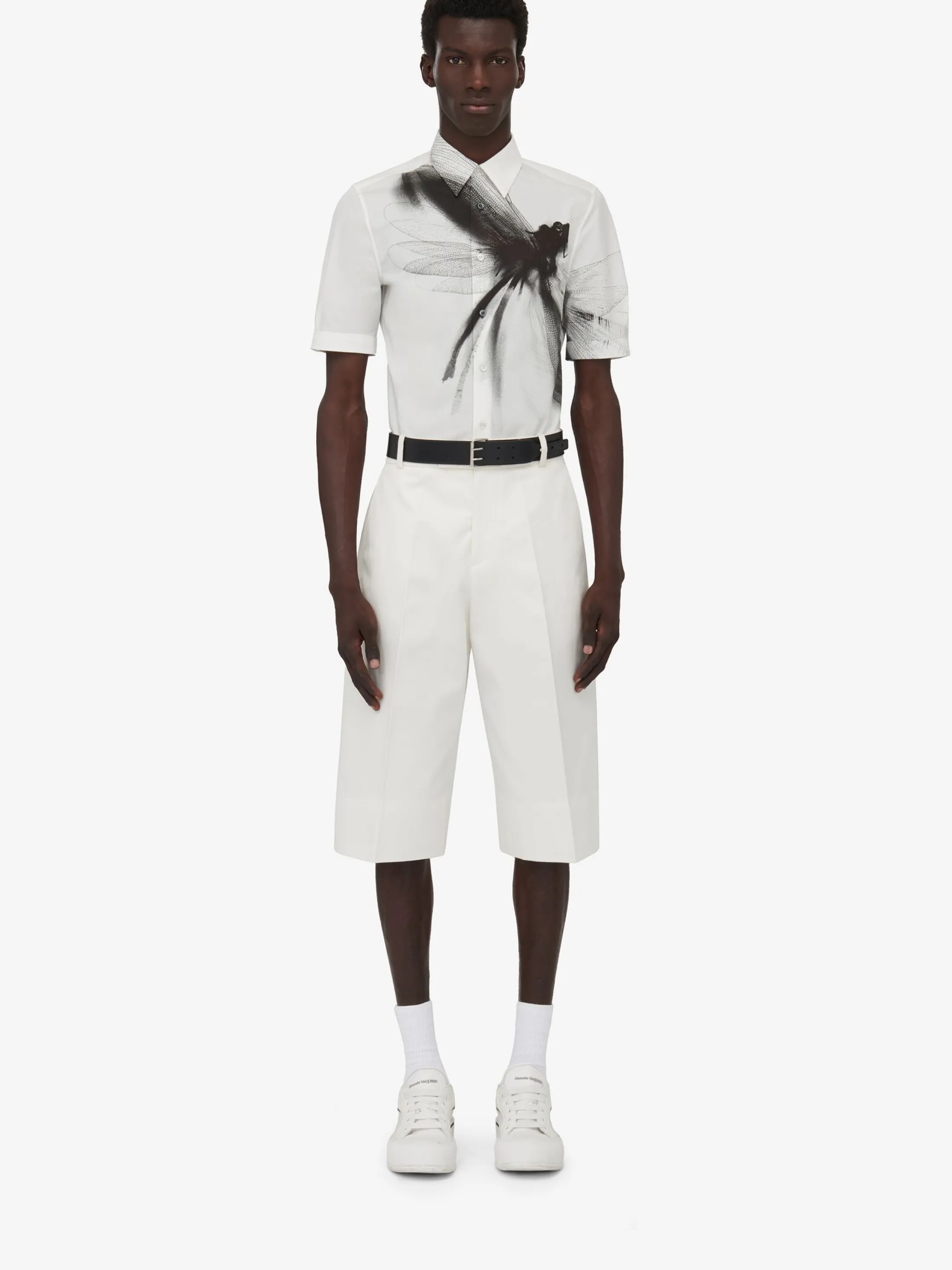 Online Alexander McQueen Men's Dragonfly Short Sleeve Shirt in White/Black