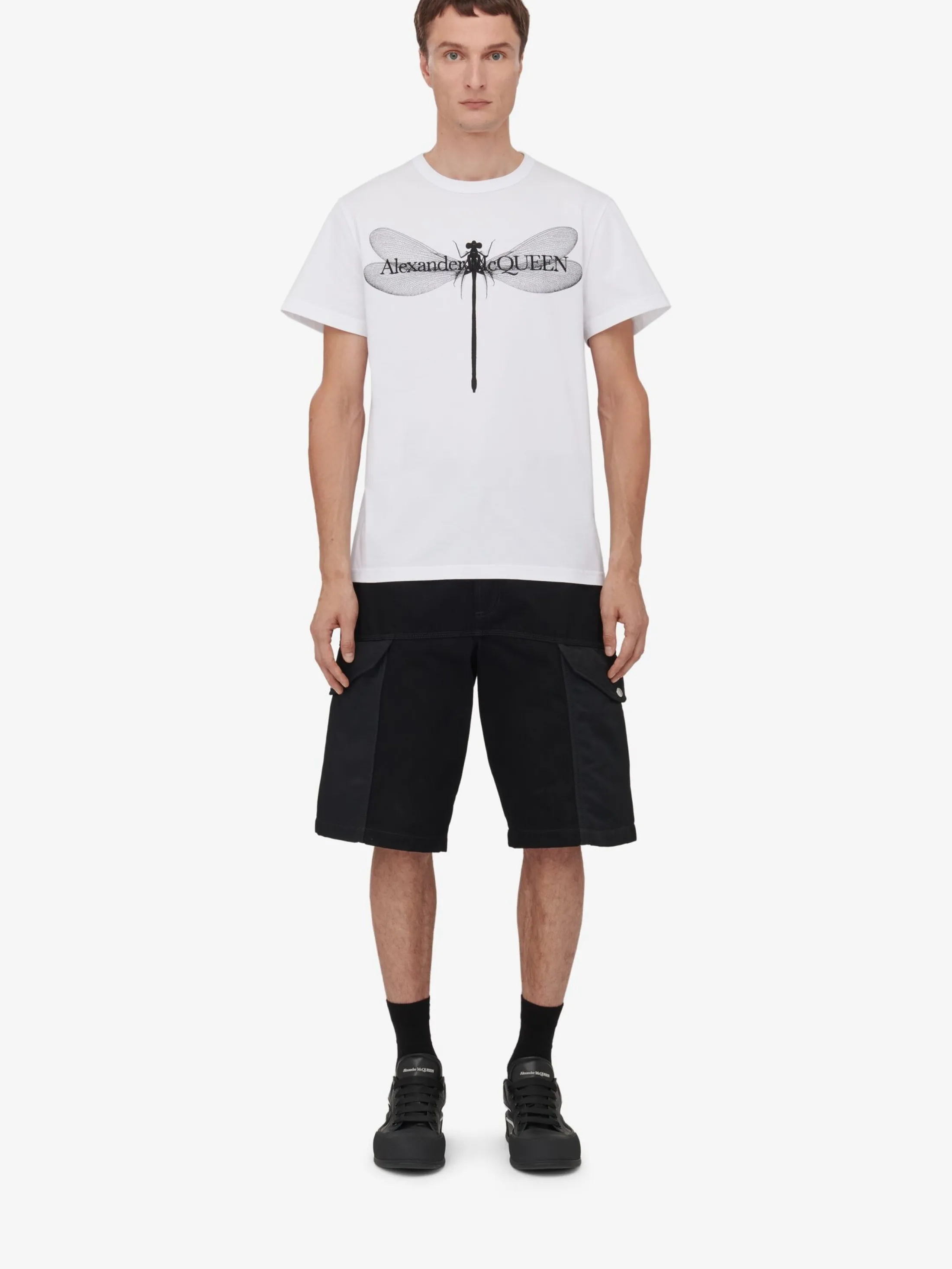 Cheap Alexander McQueen Men's Dragonfly T-shirt in White/Black