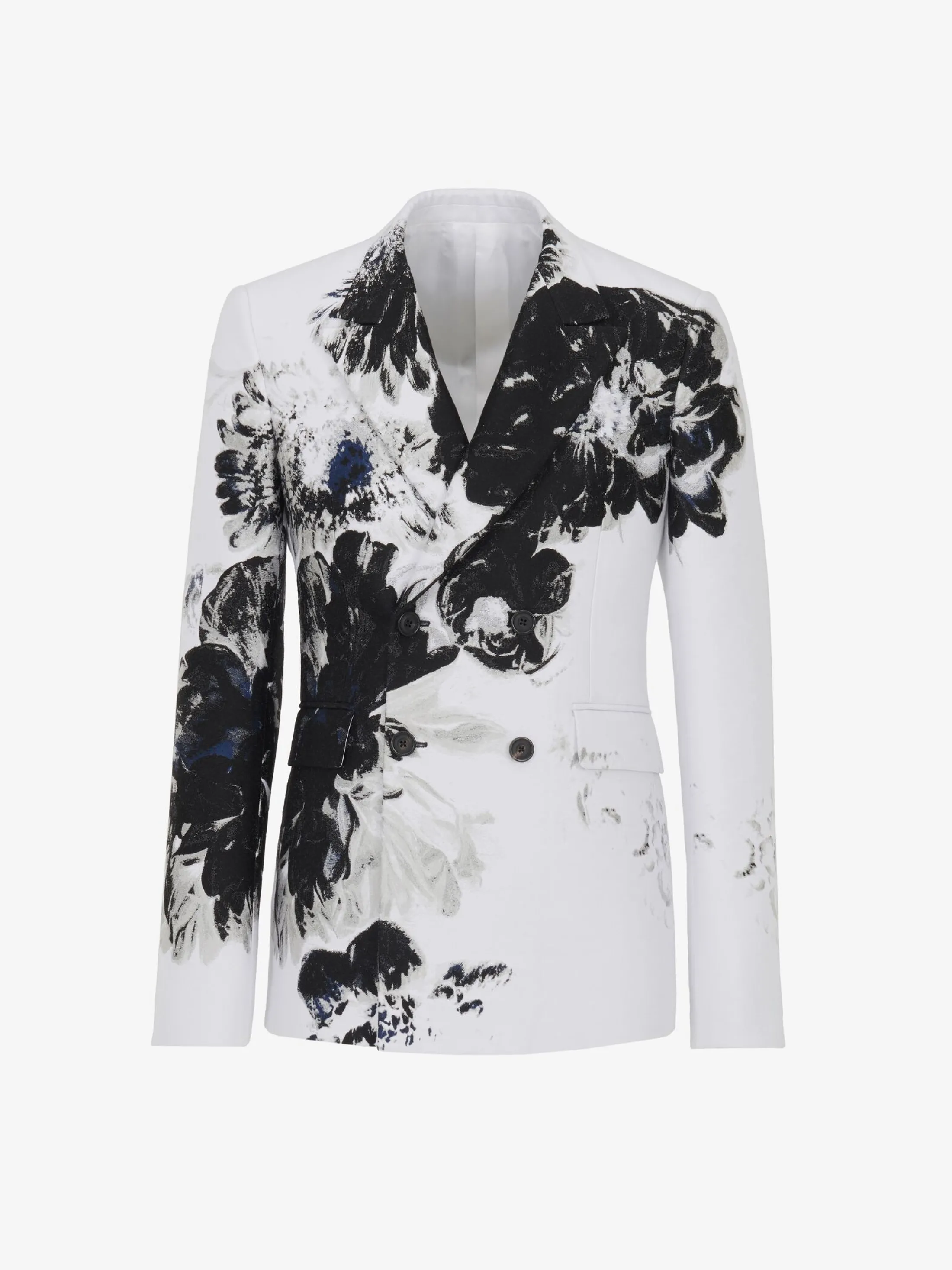 Flash Sale Alexander McQueen Men's Dutch Flower Double-breasted Jacket in Black/White