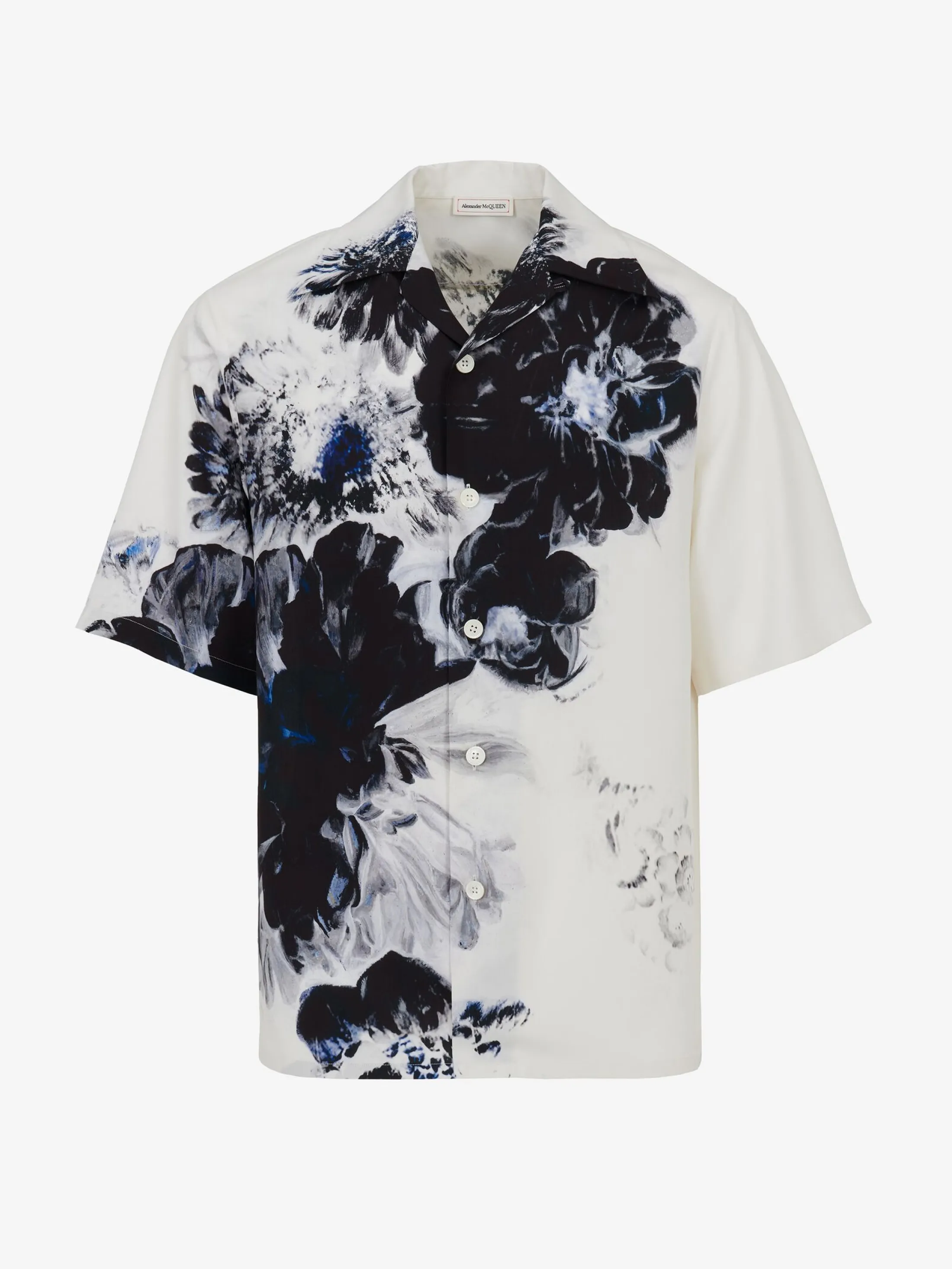 Online Alexander McQueen Men's Dutch Flower Hawaiian Shirt in Black/White