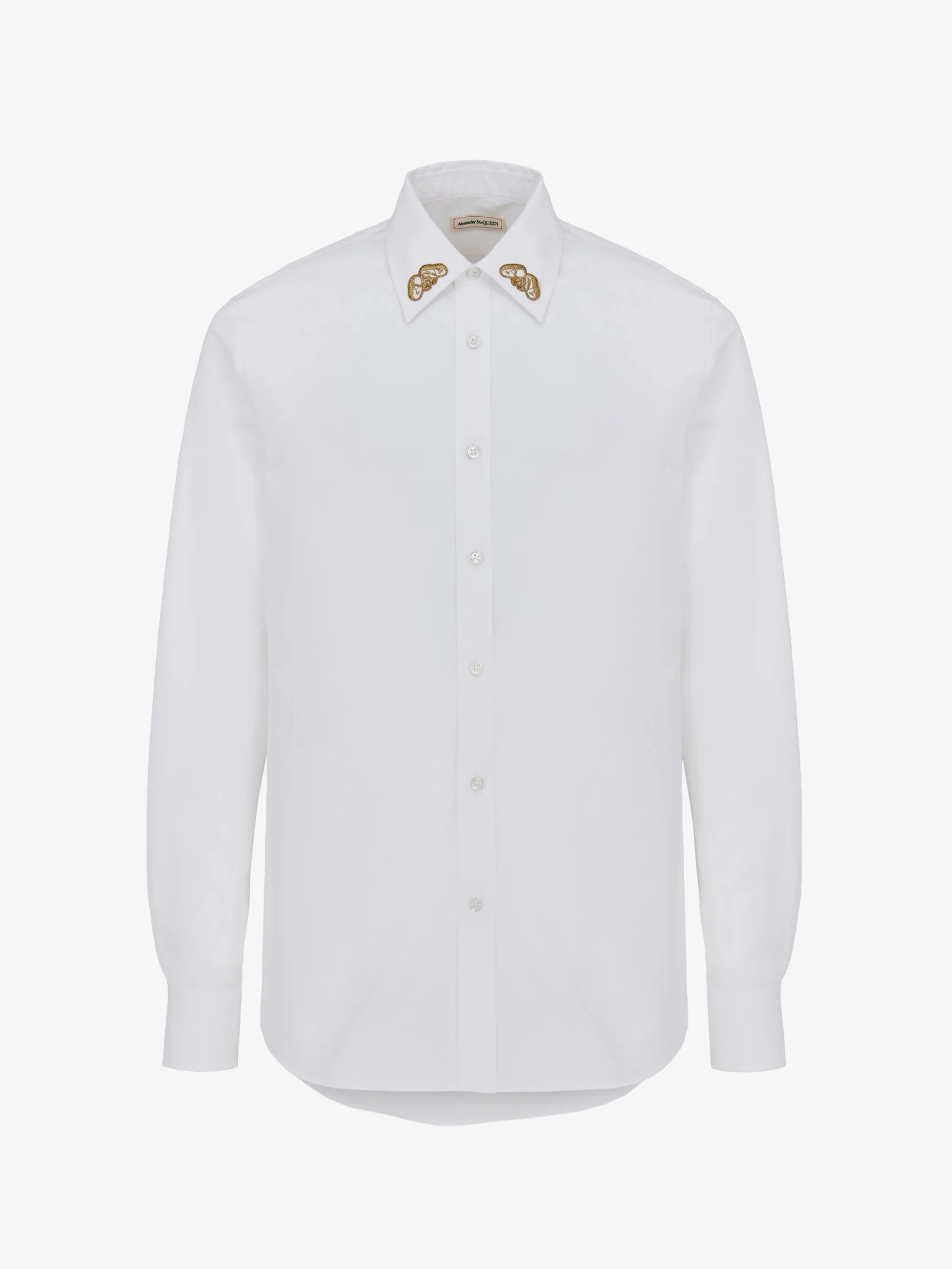 Clearance Alexander McQueen Men's Embroidered Collar Shirt in Optic White