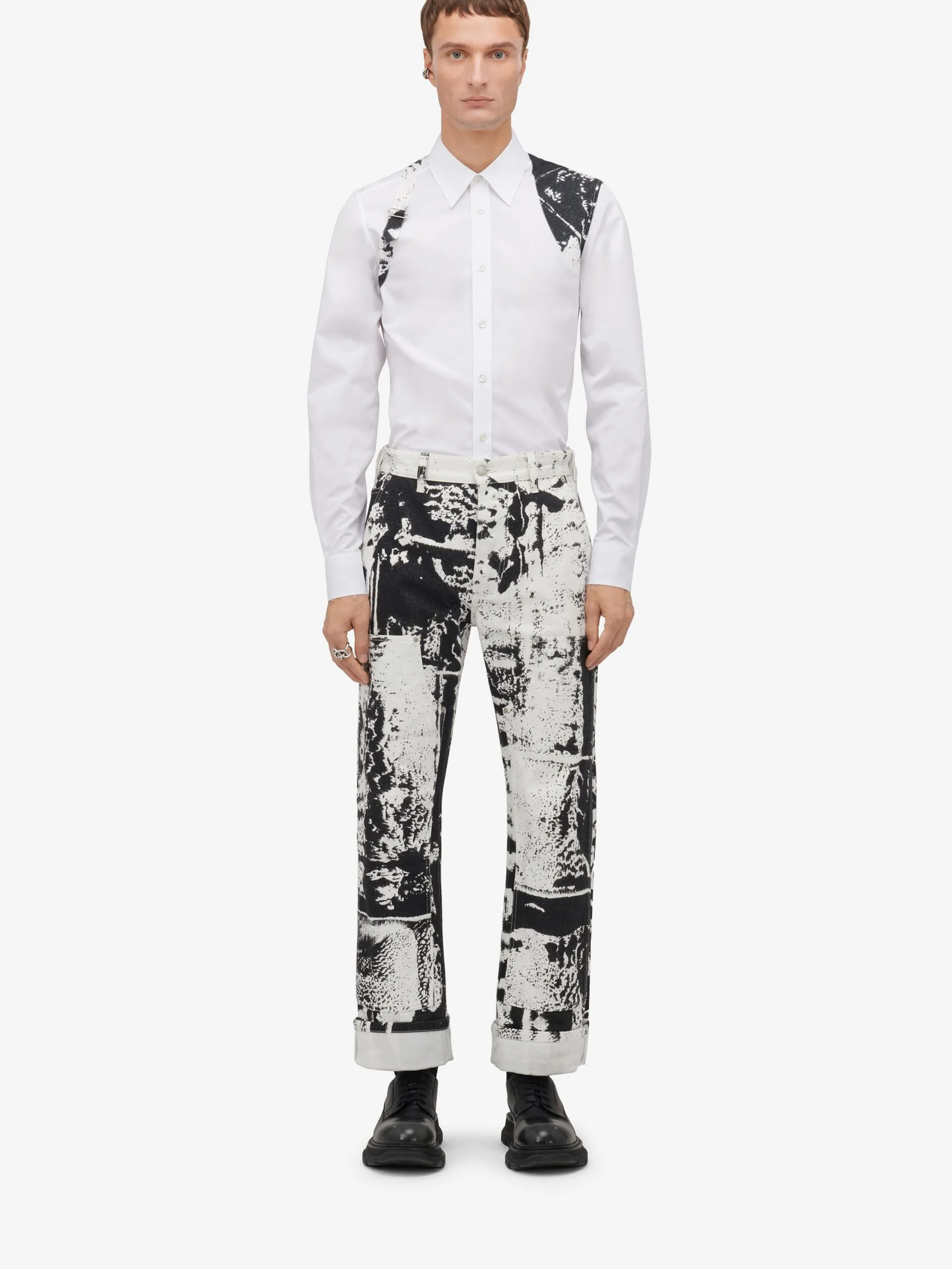 Discount Alexander McQueen Men's Fold Harness Shirt in Optic White