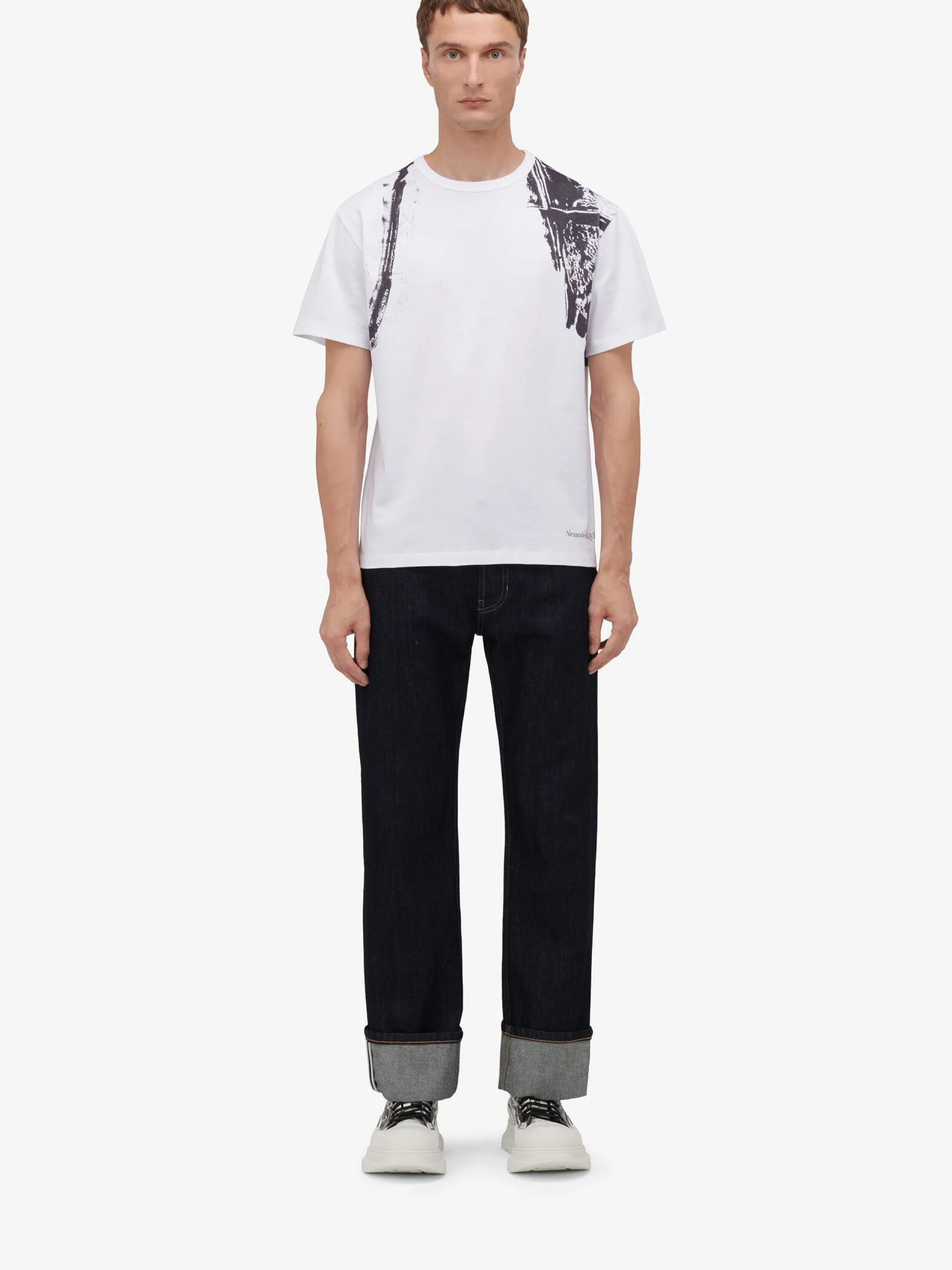 New Alexander McQueen Men's Fold Harness T-shirt in White/Black