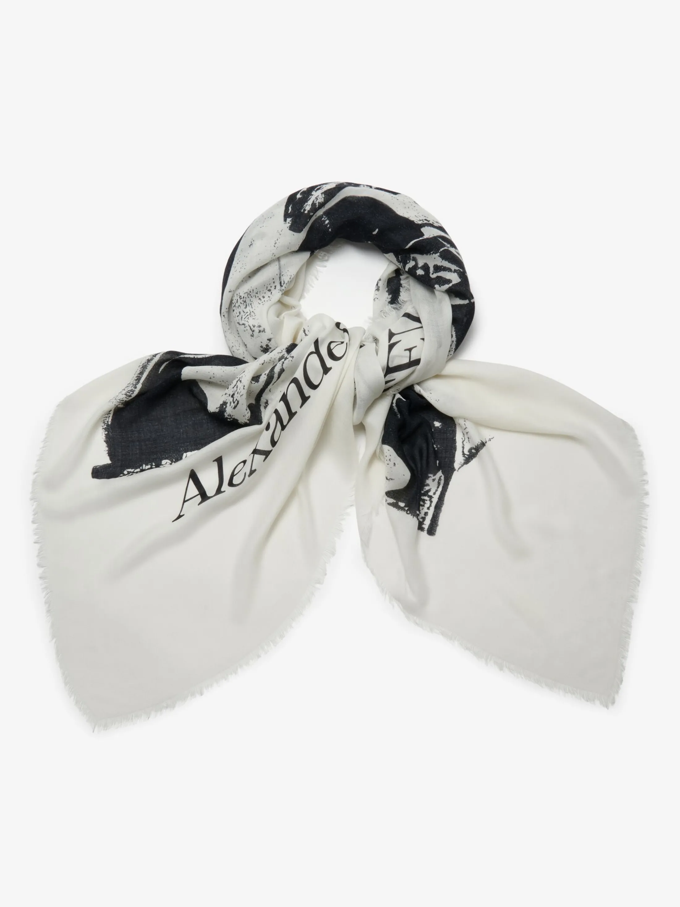 Online Alexander McQueen Men's Fold Skull Shawl in White/Black