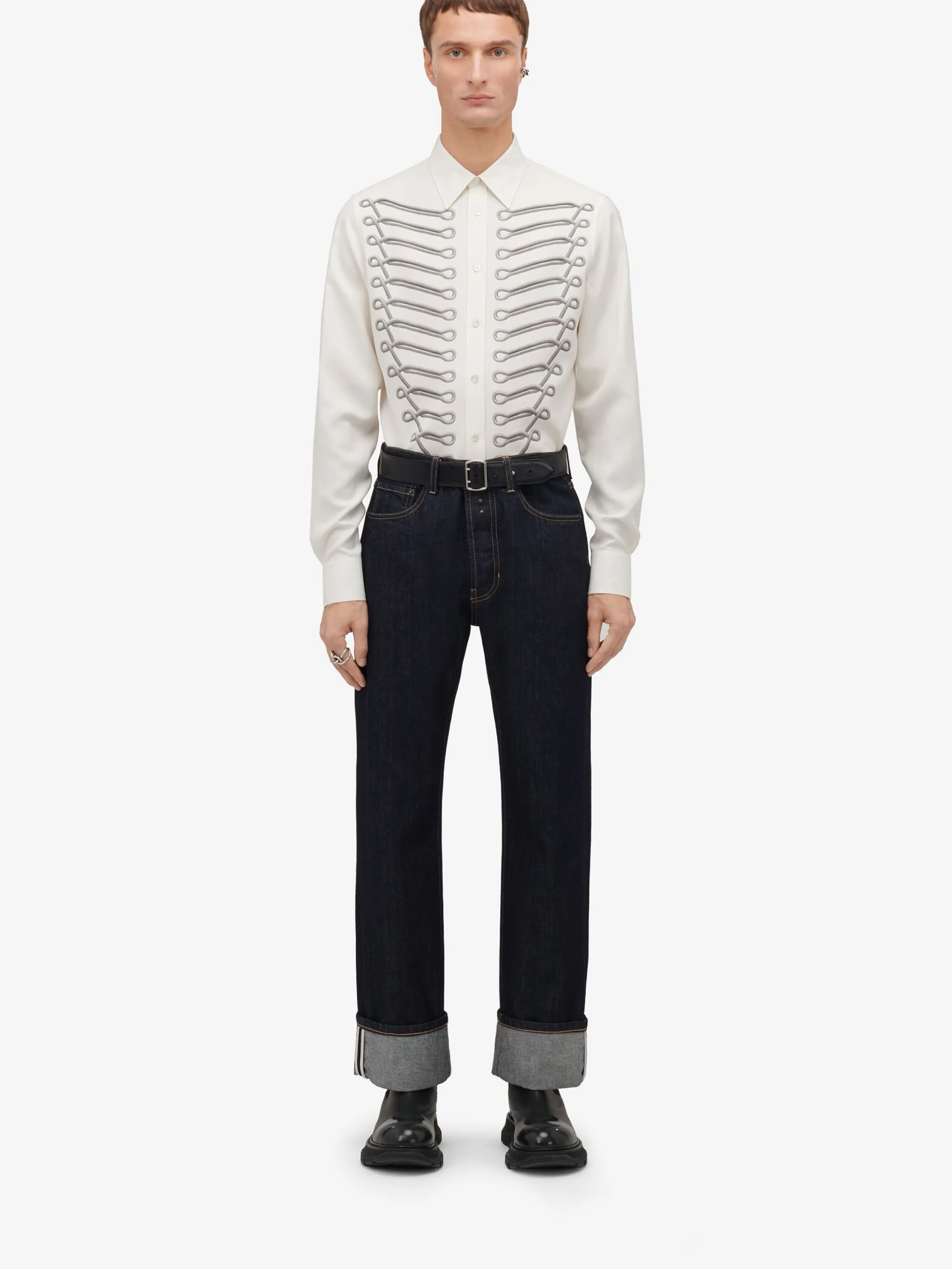 Fashion Alexander McQueen Men's Frogging Shirt in Ivory