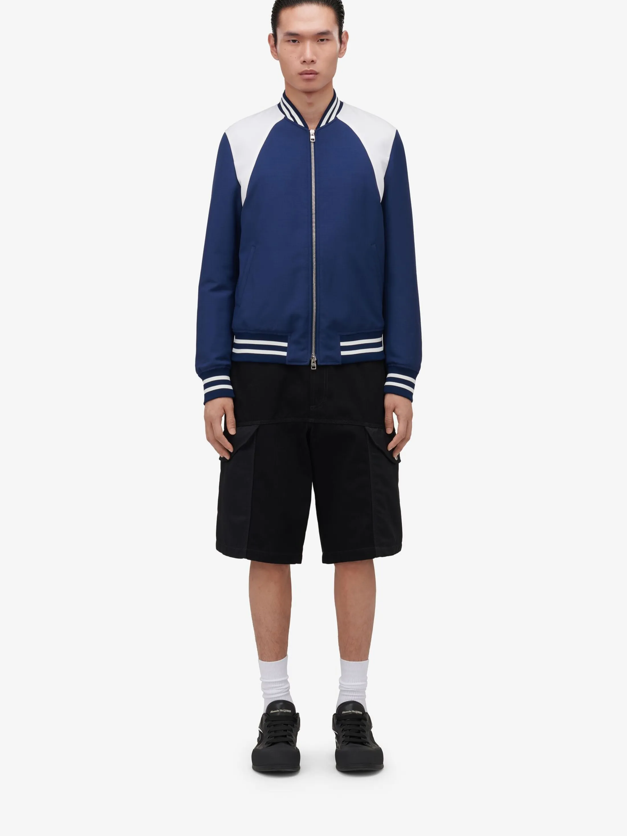 Online Alexander McQueen Men's Harness Bomber Jacket in Indigo