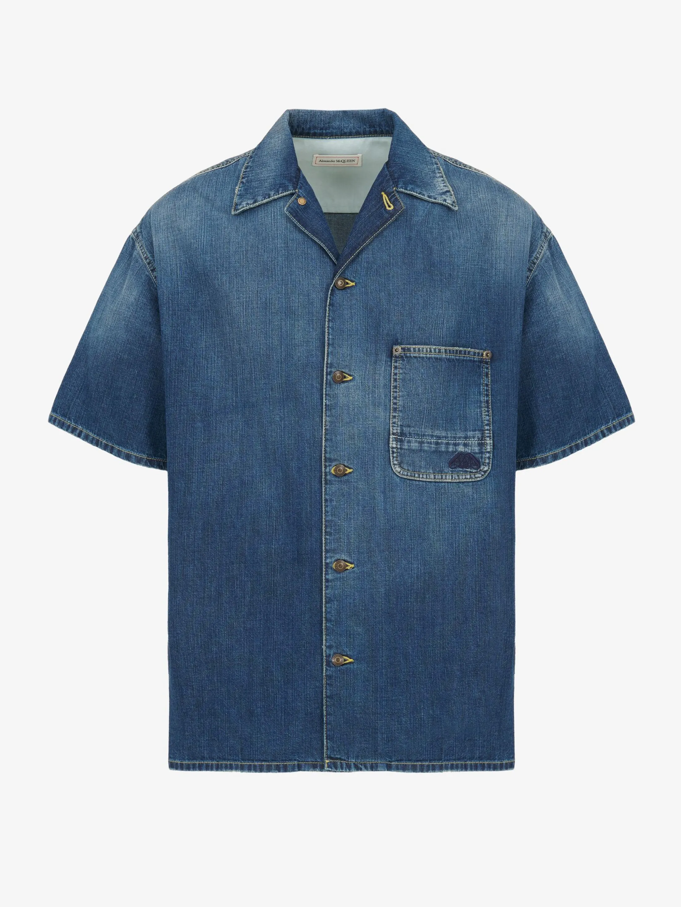 Best Alexander McQueen Men's Hawaiian Denim Shirt in Washed Blue