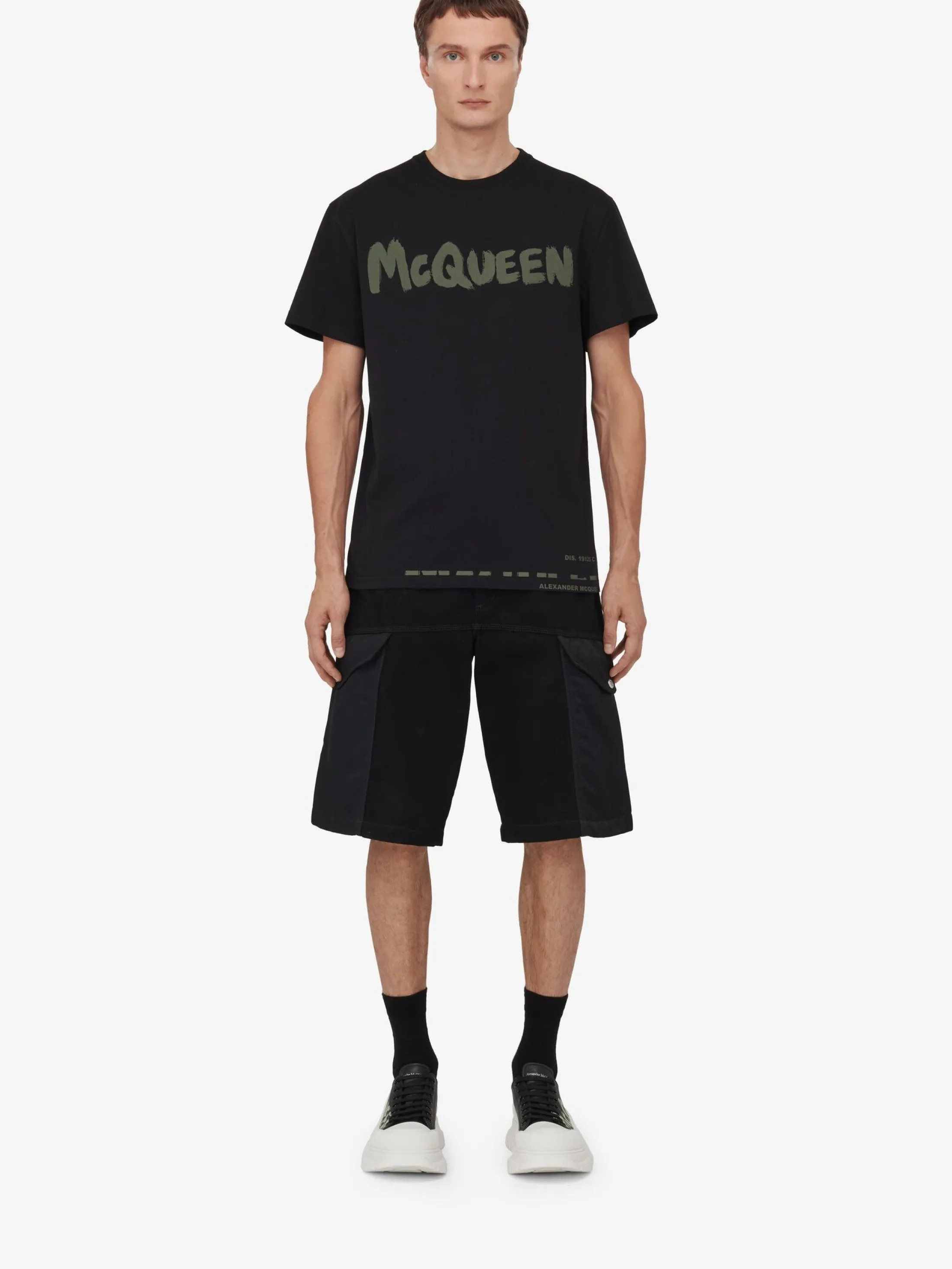 Fashion Alexander McQueen Men's Hybrid Denim Shorts in Black