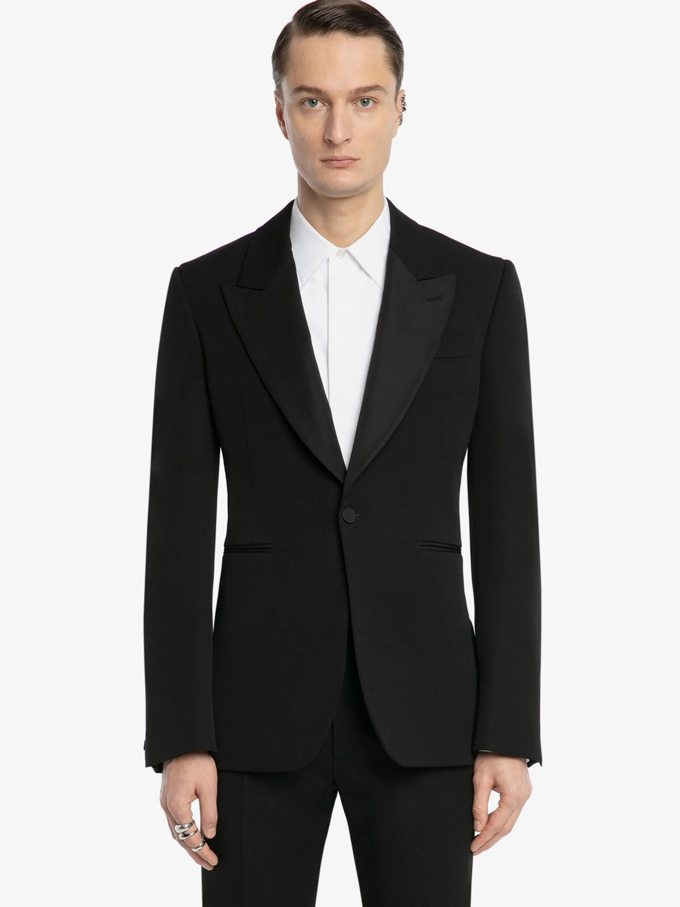 Sale Alexander McQueen Men's Large Lapels Tailored Jacket in Black