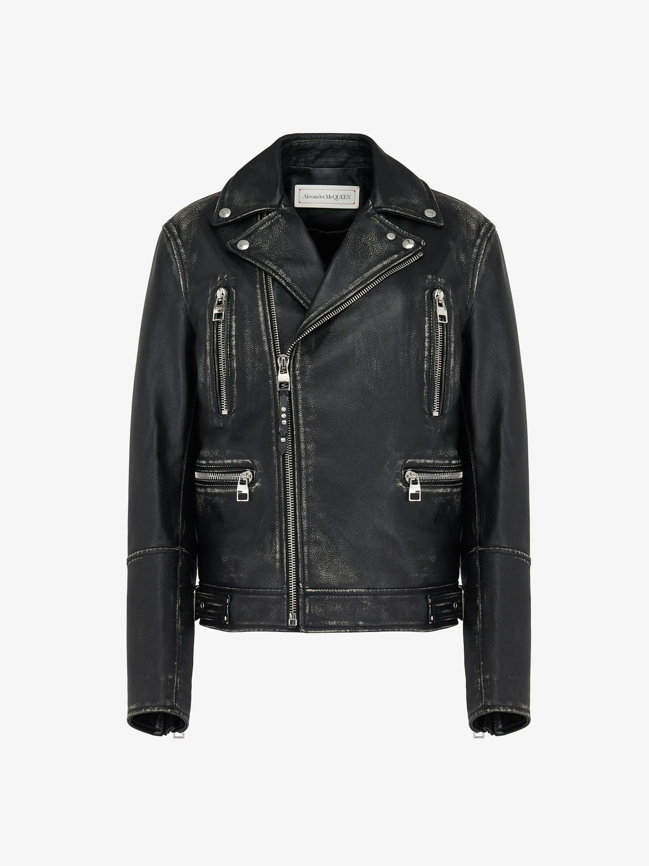 Online Alexander McQueen Men's Leather Biker Jacket in Black/Ivory