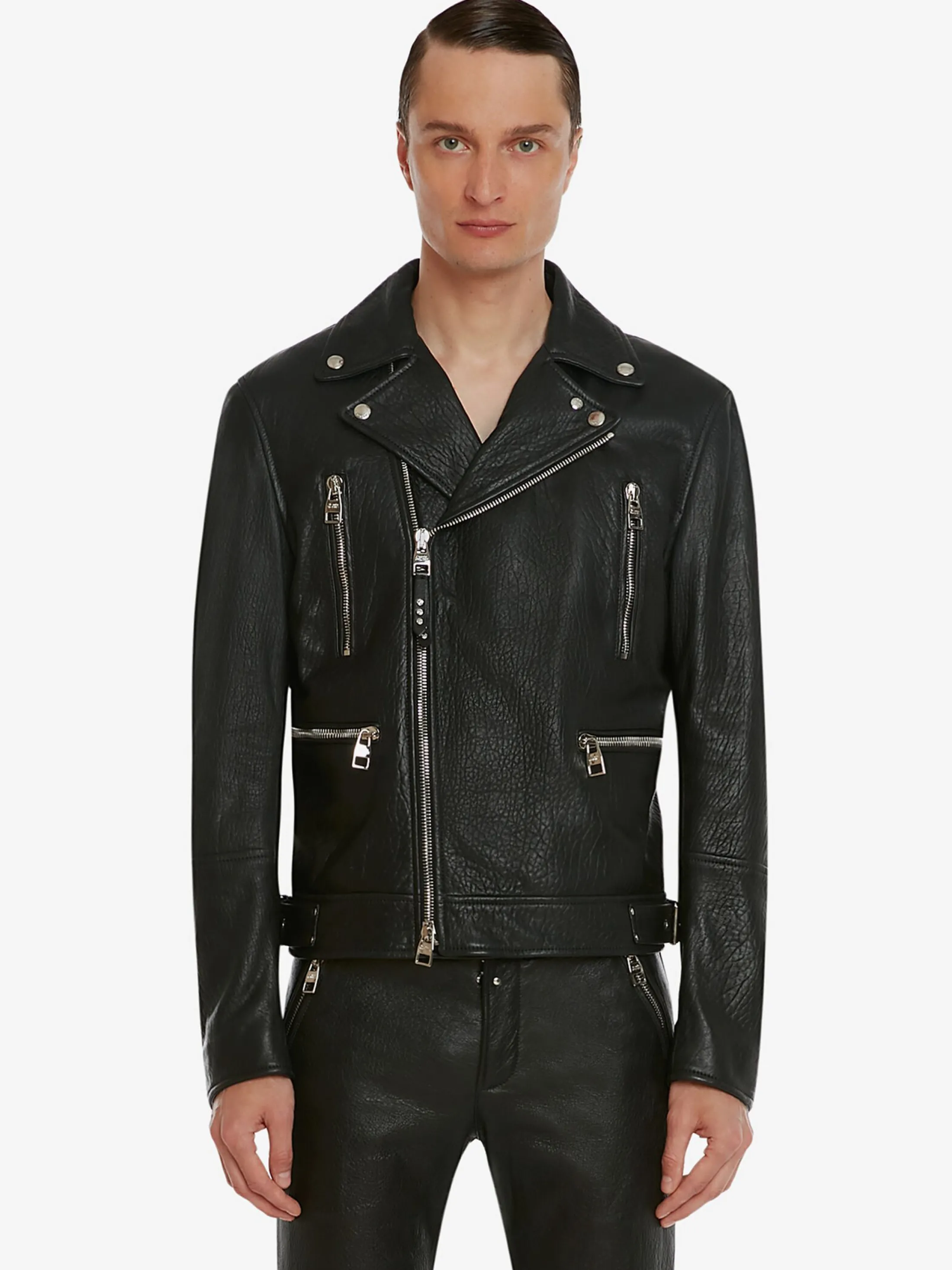 Outlet Alexander McQueen Men's McQueen Classic Leather Biker Jacket in Black