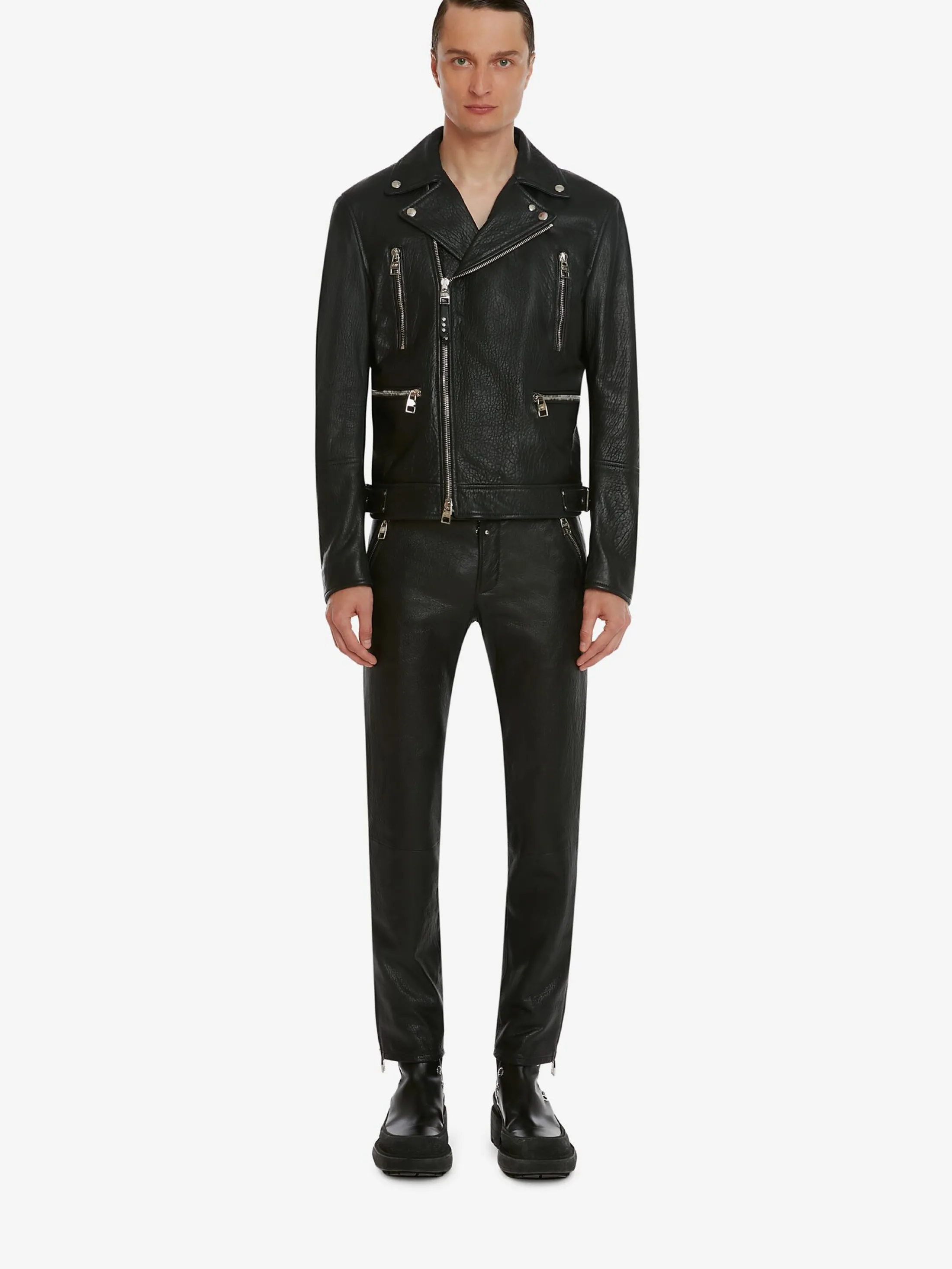 Outlet Alexander McQueen Men's McQueen Classic Leather Biker Jacket in Black