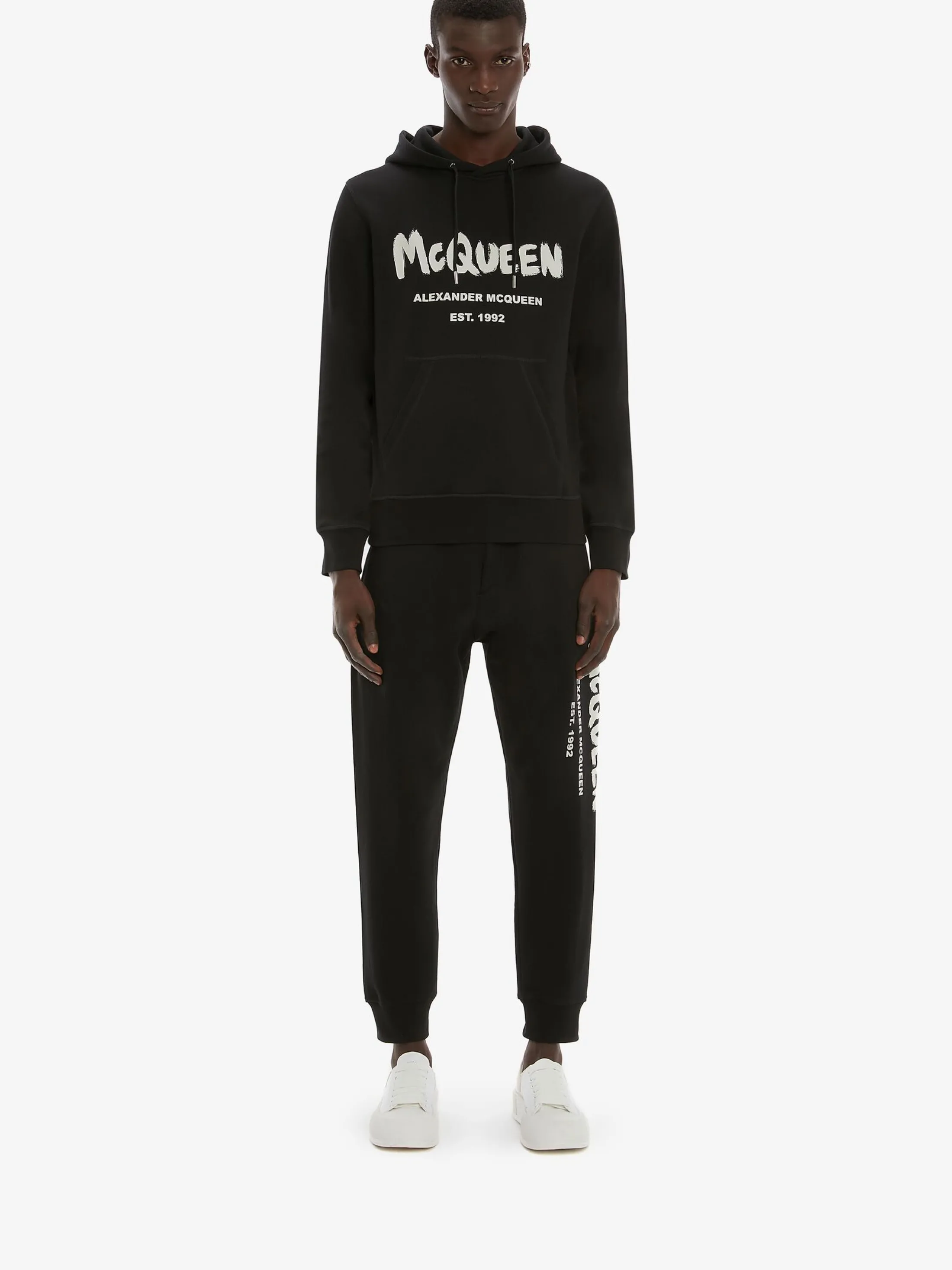 Cheap Alexander McQueen Men's McQueen Graffiti Joggers in Black/Ivory