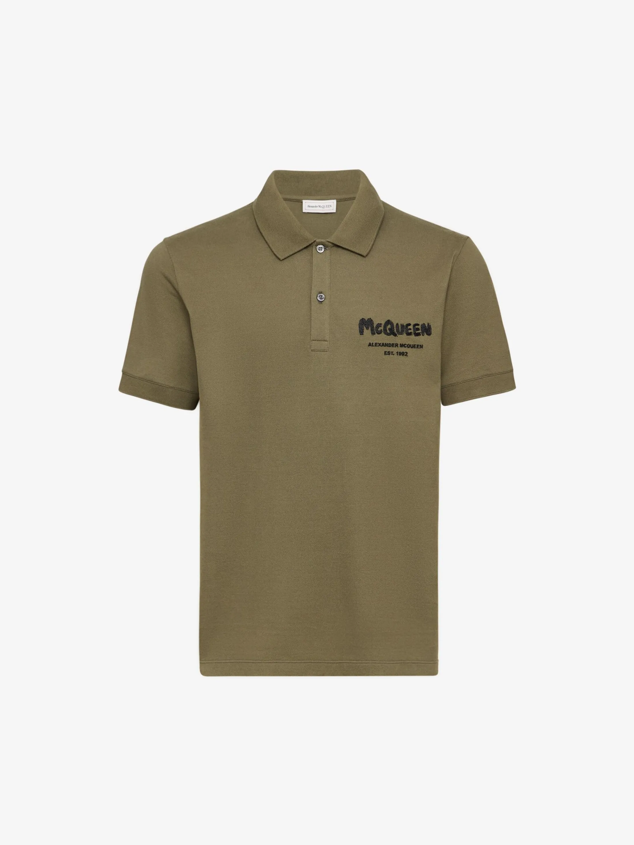 Best Alexander McQueen Men's McQueen Graffiti Polo Shirt in Deep Khaki