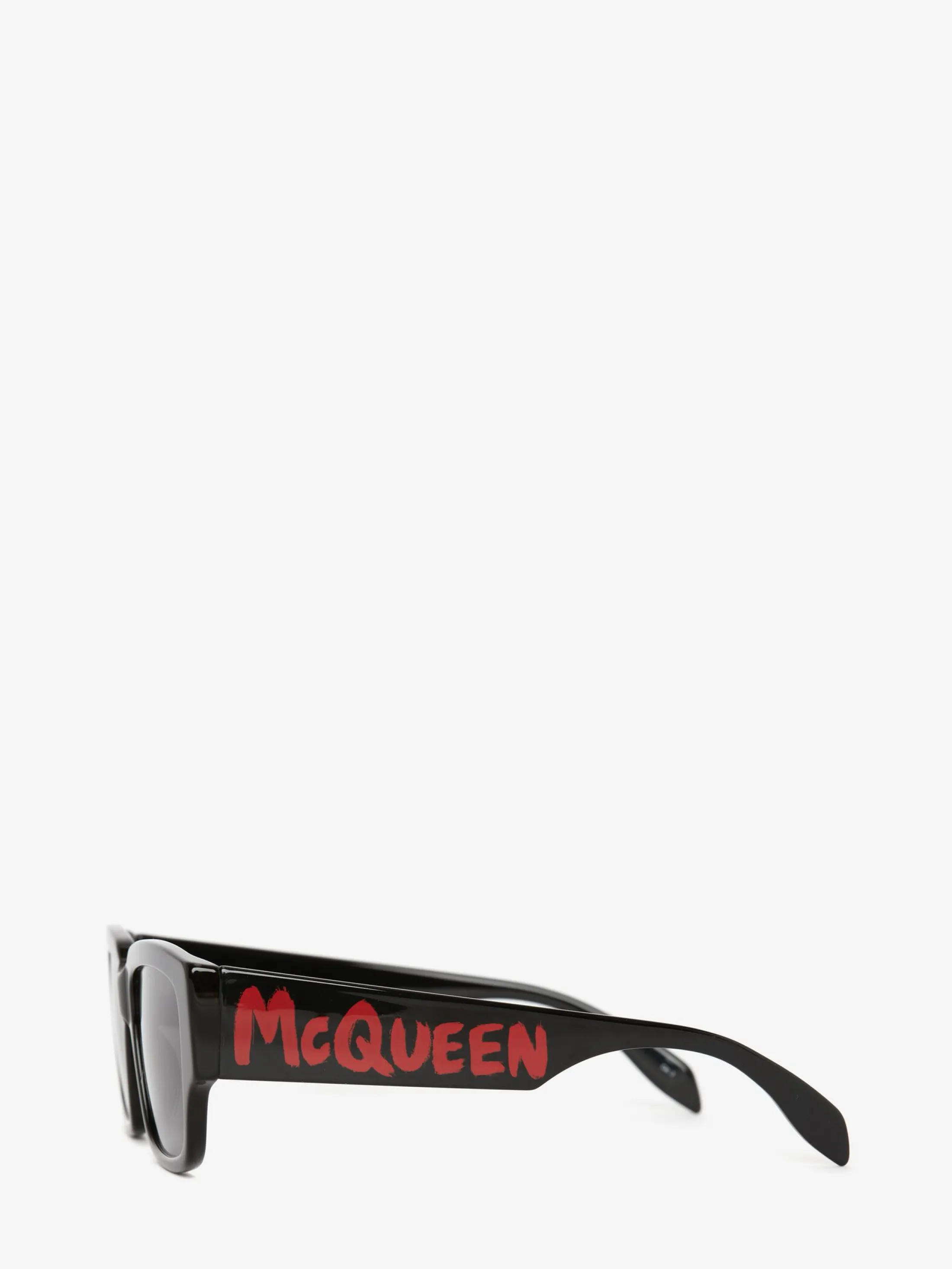 Shop Alexander McQueen Men's McQueen Graffiti Rectangular Sunglasses in Black/Red