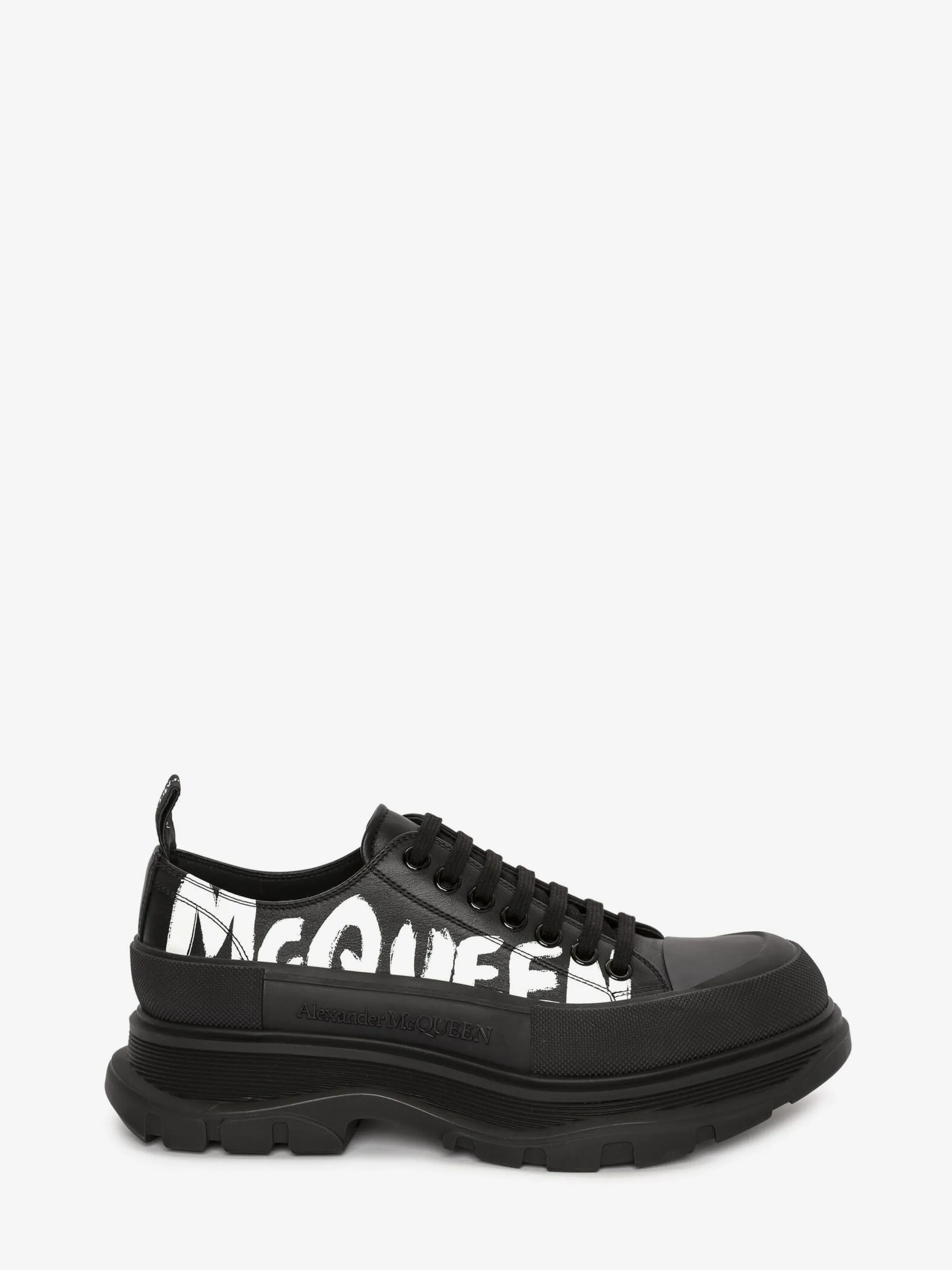 Clearance Alexander McQueen Men's McQueen Graffiti Tread Slick Lace Up in Black/White