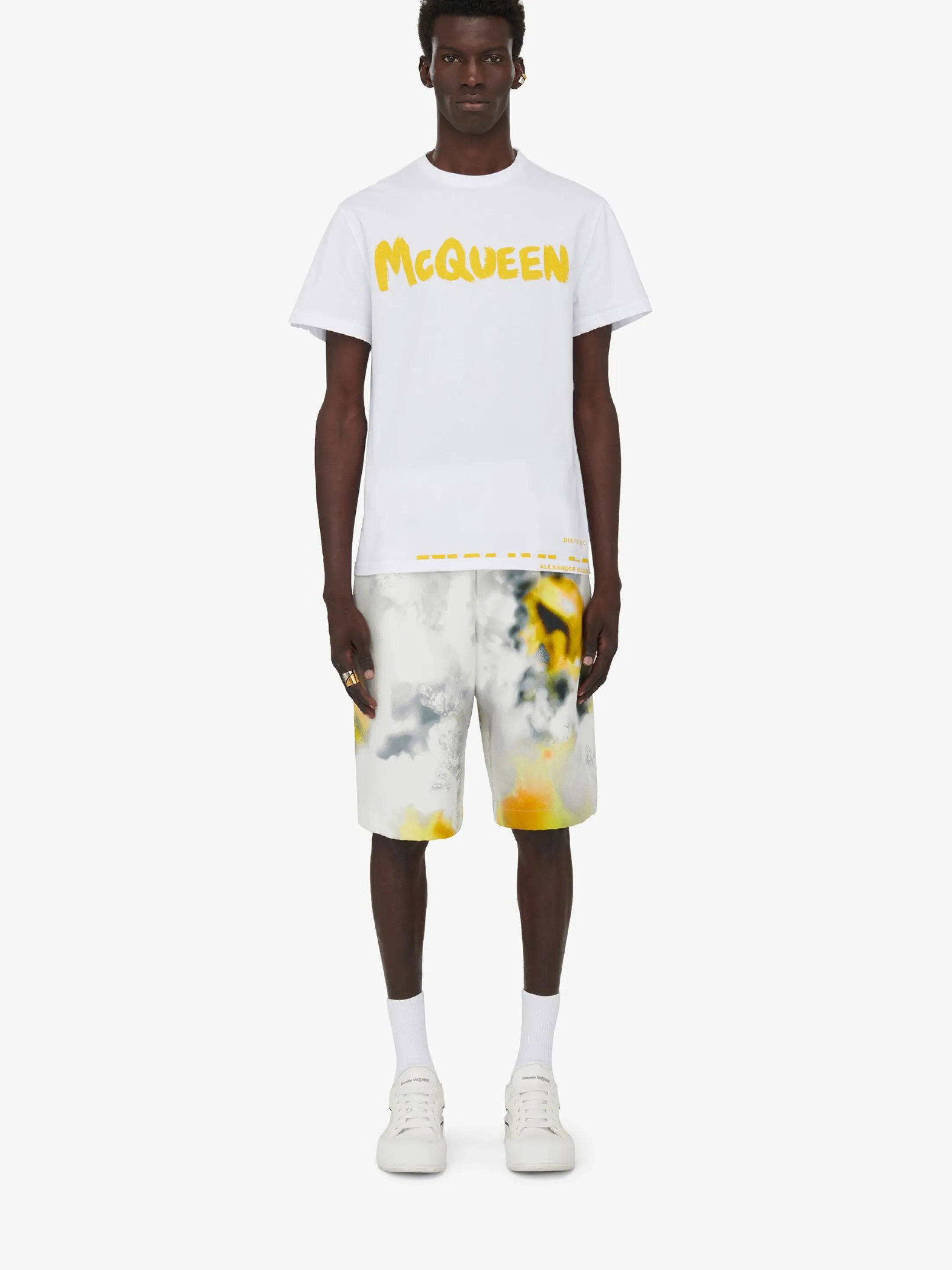 Best Sale Alexander McQueen Men's McQueen Graffiti T-shirt in White/Yellow