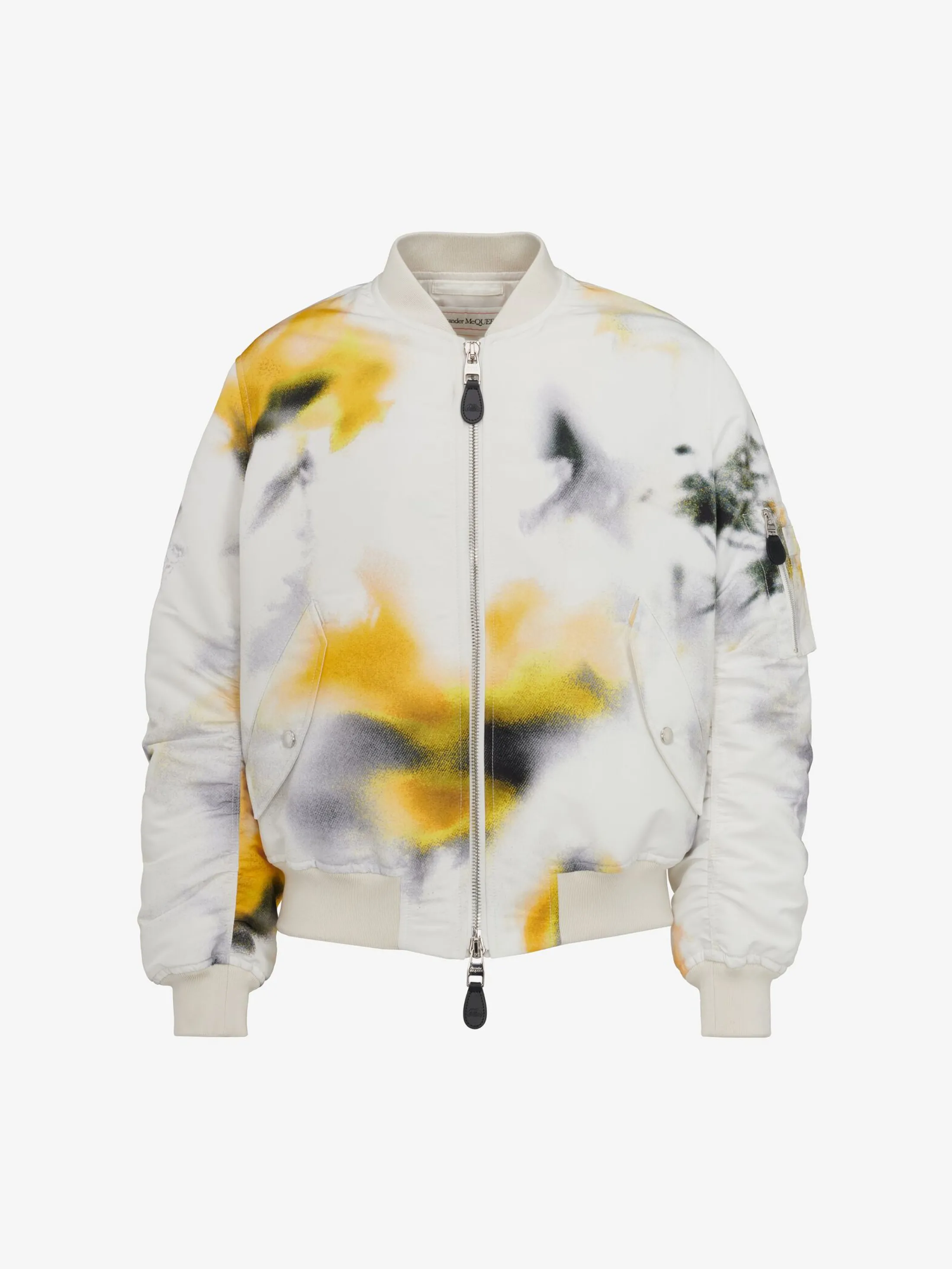 Flash Sale Alexander McQueen Men's Obscured Flower Bomber Jacket in White/Yellow