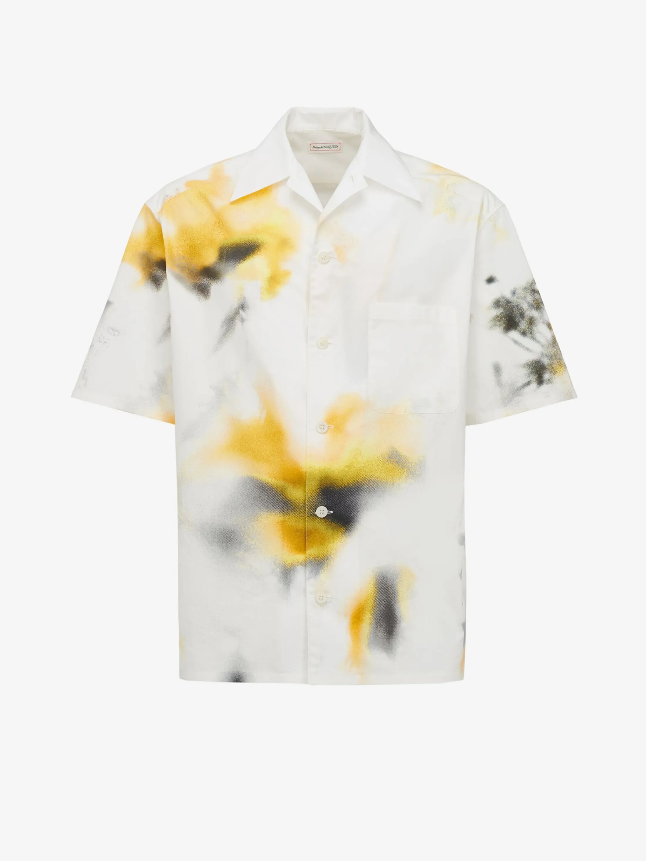 Shop Alexander McQueen Men's Obscured Flower Bowling Shirt in White/Yellow