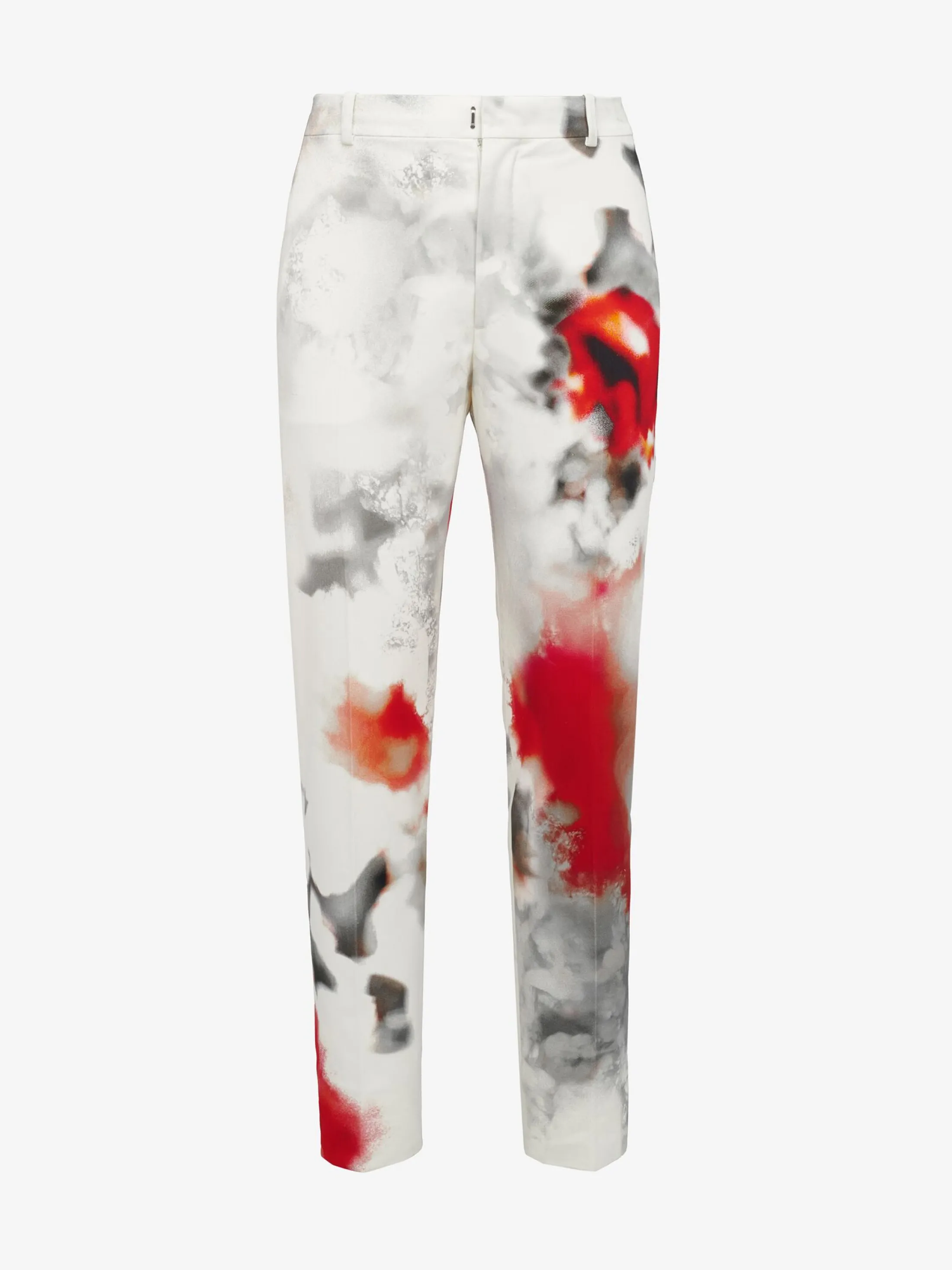 Discount Alexander McQueen Men's Obscured Flower Cigarette Trousers in White/Red