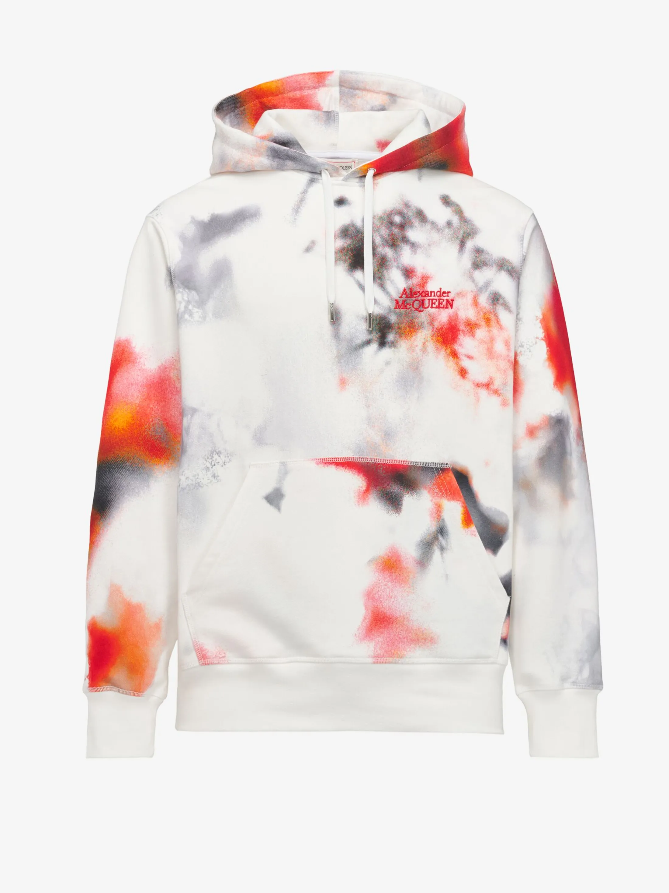 Fashion Alexander McQueen Men's Obscured Flower Hooded Sweatshirt in White/Red/Black