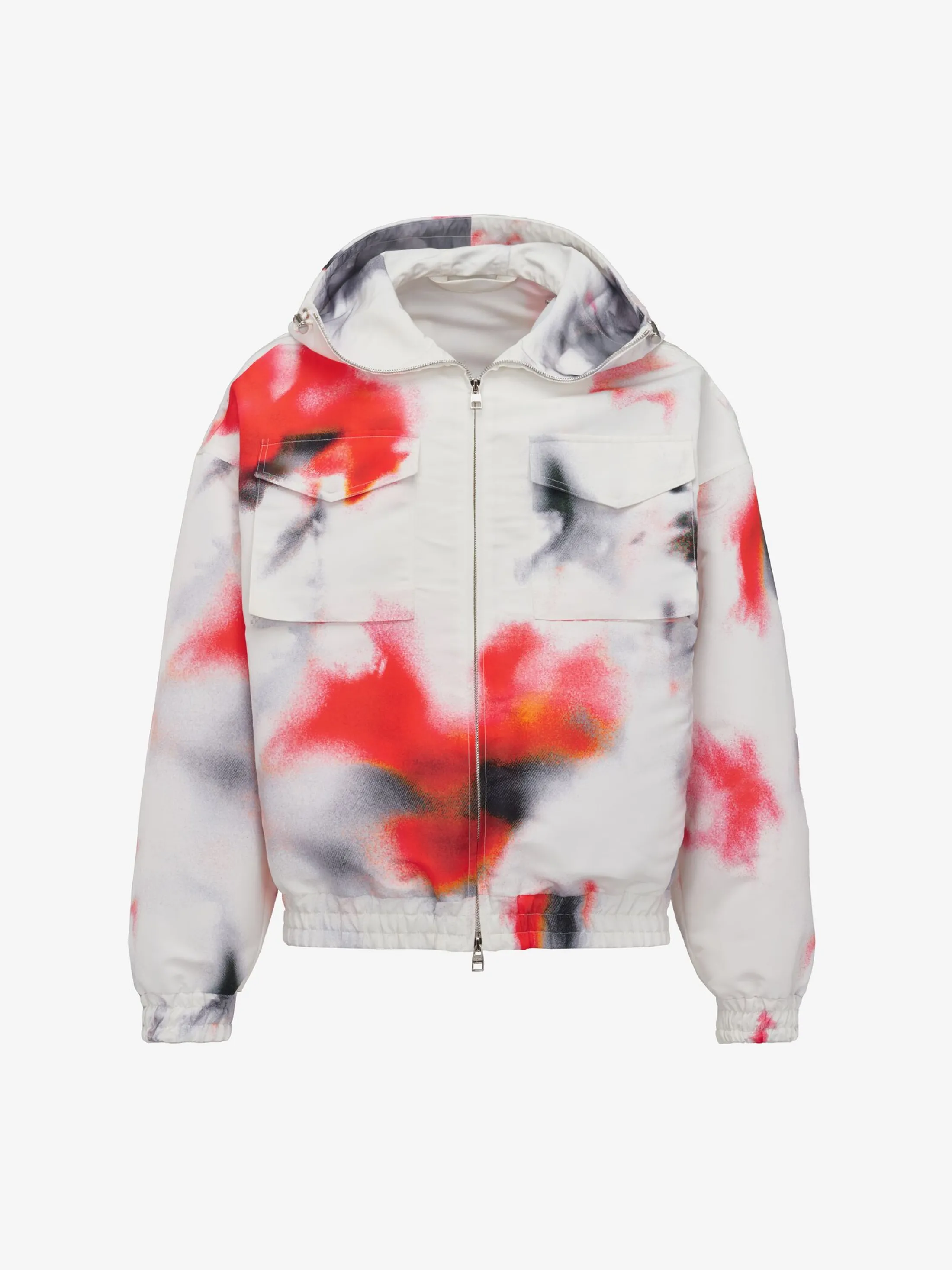 Shop Alexander McQueen Men's Obscured Flower Windbreaker in White/Red