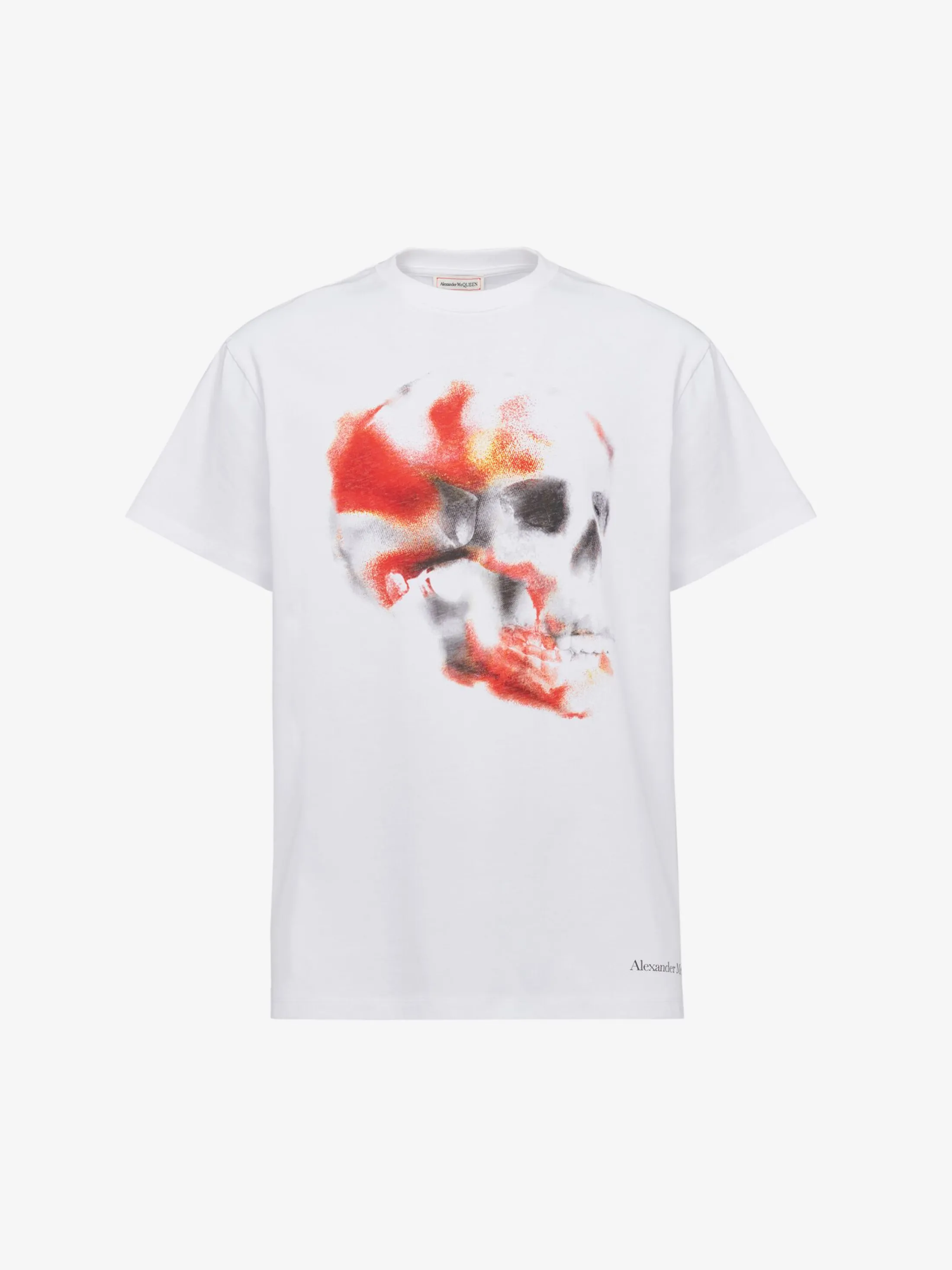 Shop Alexander McQueen Men's Obscured Skull T-shirt in White/Red/Black