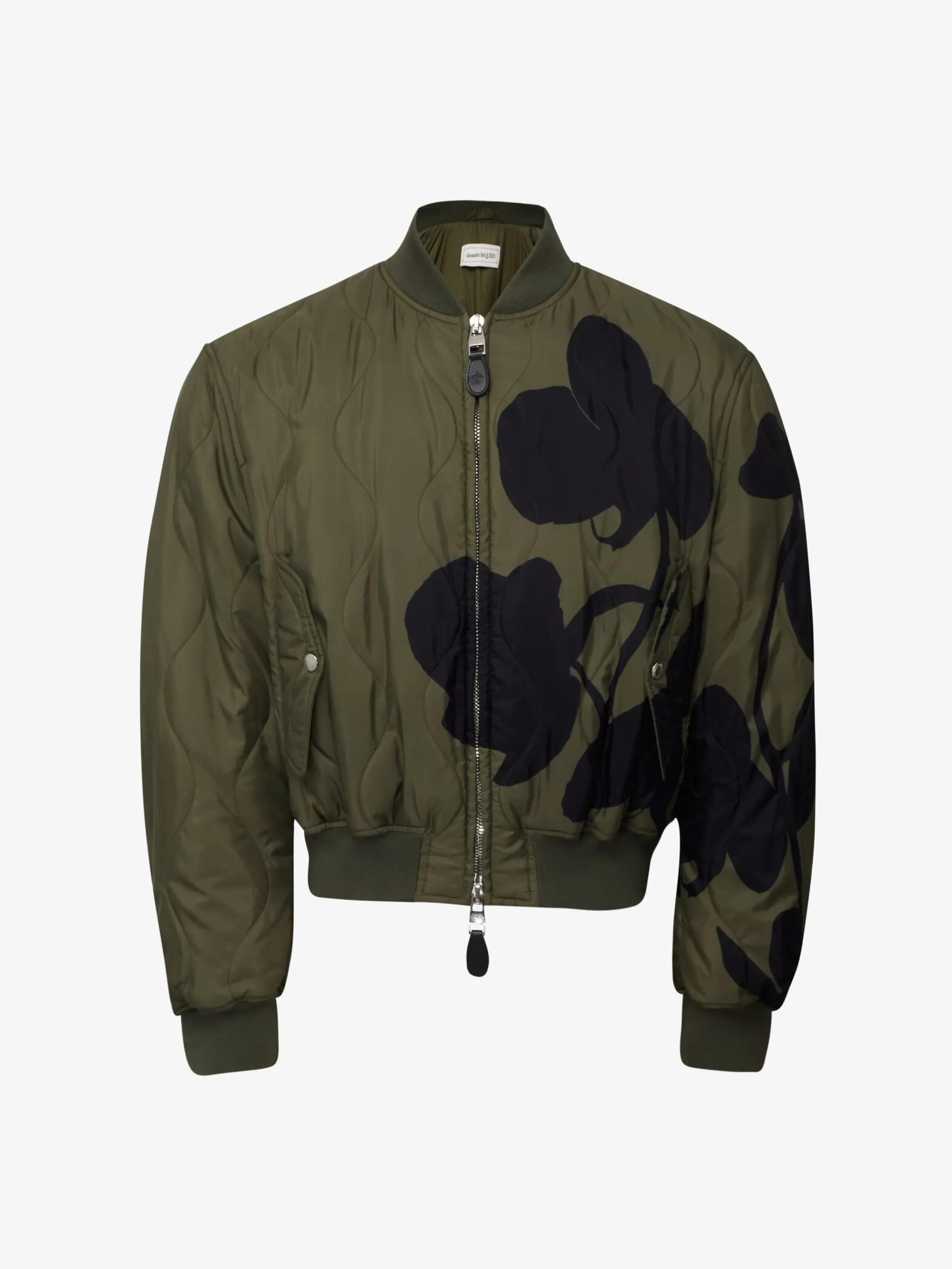 Shop Alexander McQueen Men's Orchid Bomber Jacket in Khaki/Black