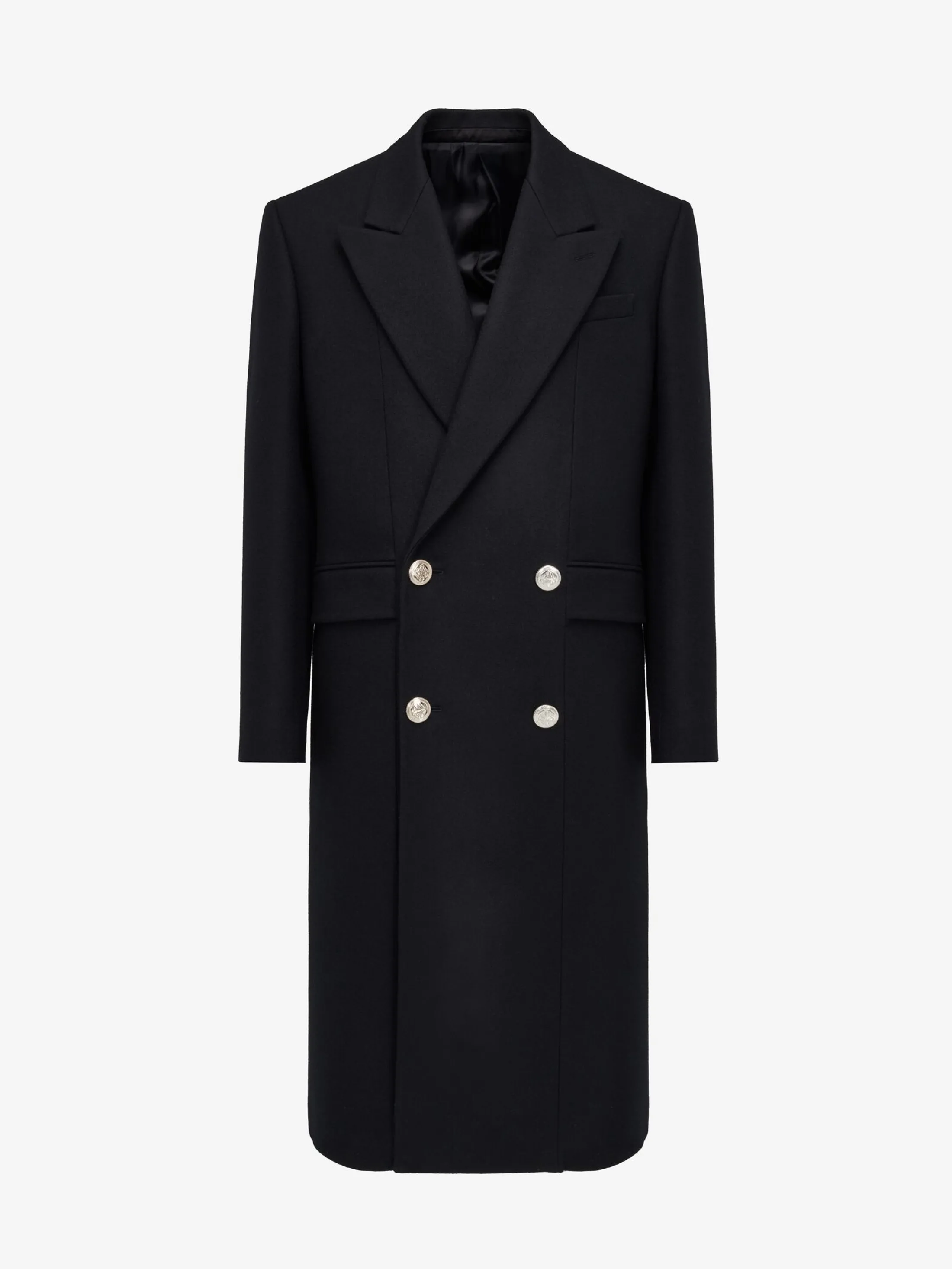 Best Sale Alexander McQueen Men's Peak Lapel Double-breasted Coat in Black