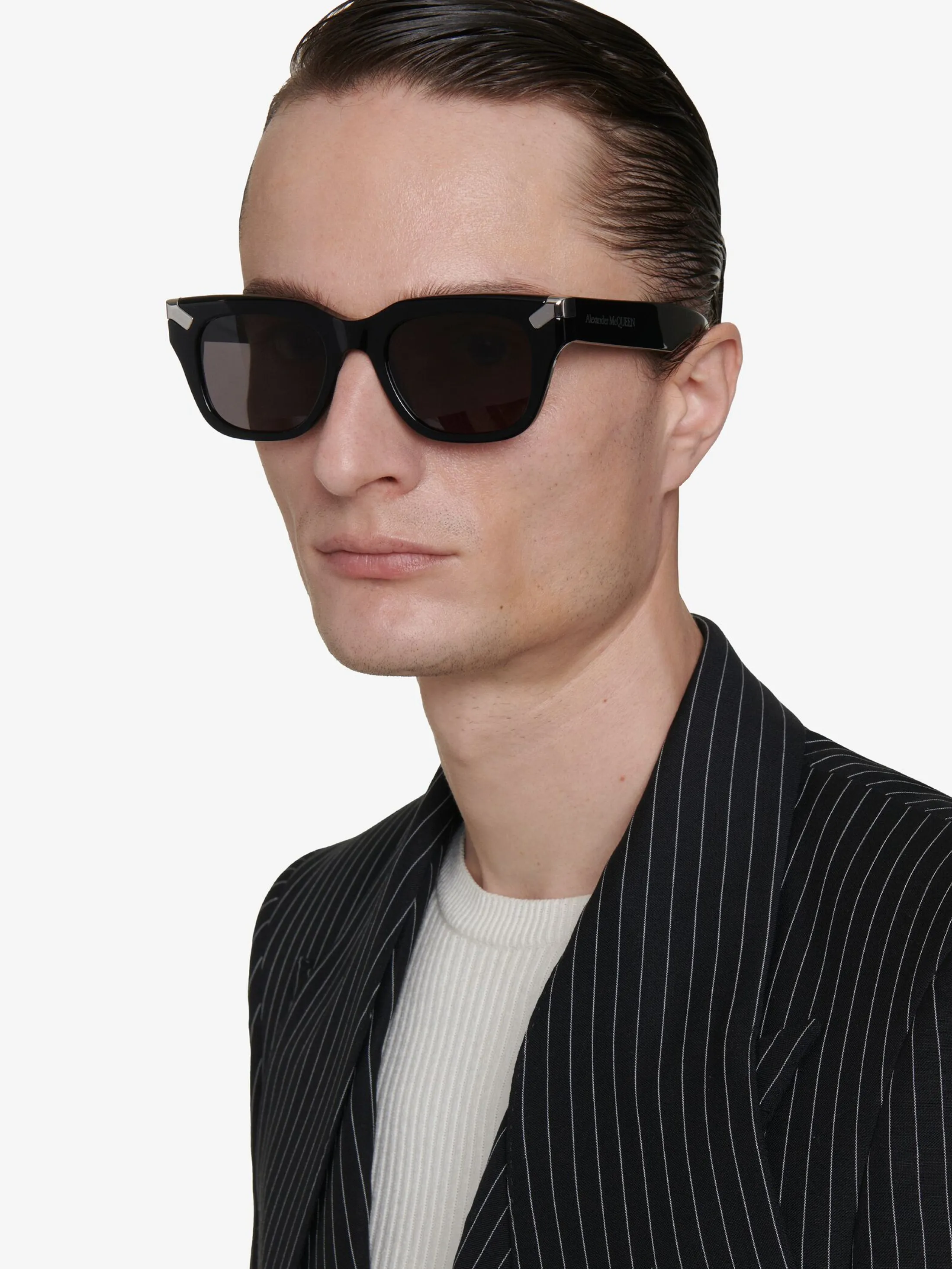 Hot Alexander McQueen Men's Punk Rivet Square Sunglasses in Black/Smoke