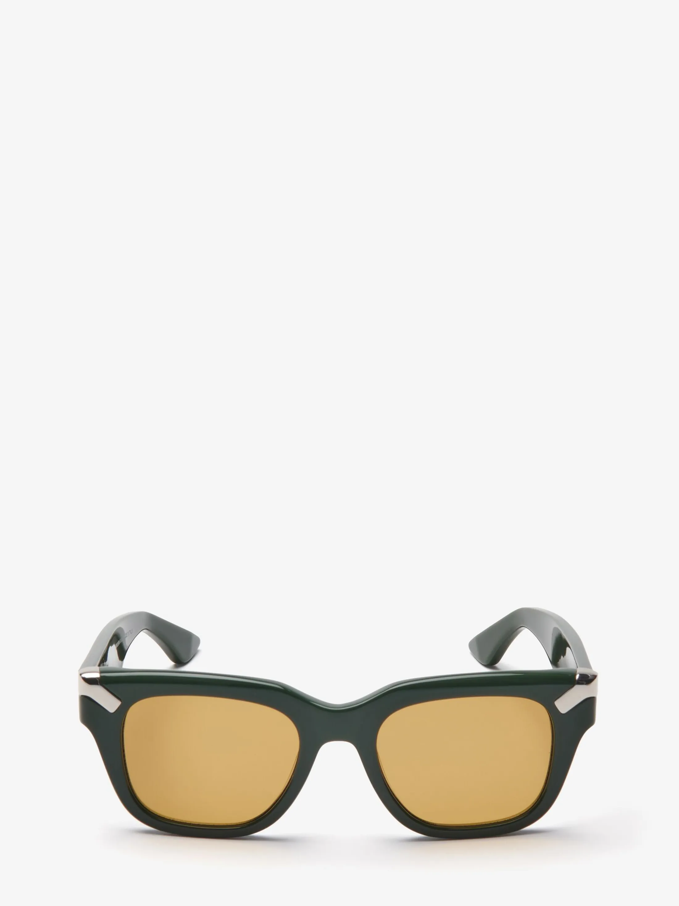 Flash Sale Alexander McQueen Men's Punk Rivet Square Sunglasses in Dark Green/Ochre