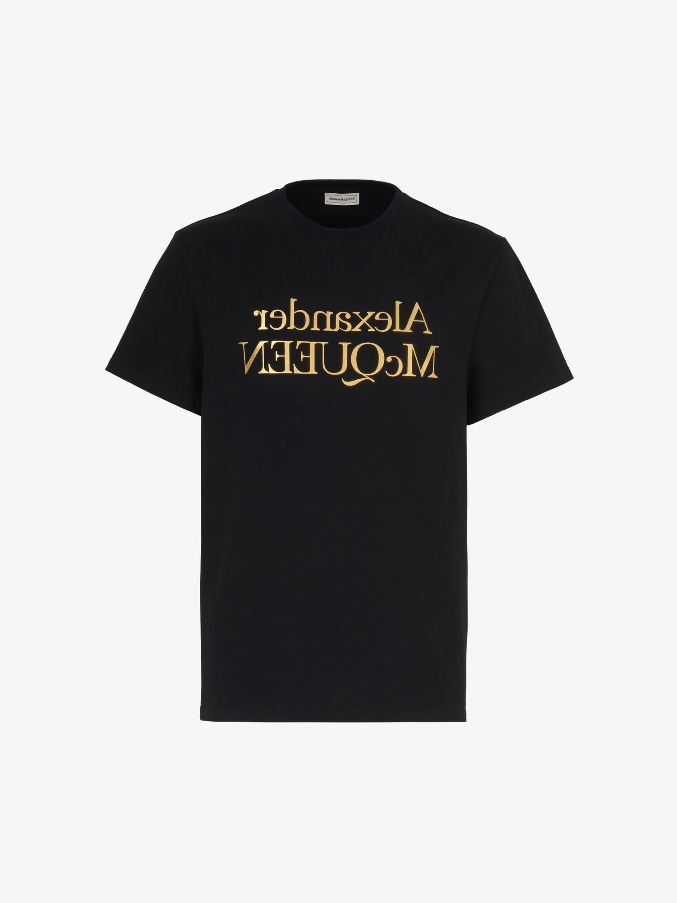 Best Alexander McQueen Men's Reflected Logo T-shirt in Black/ Gold