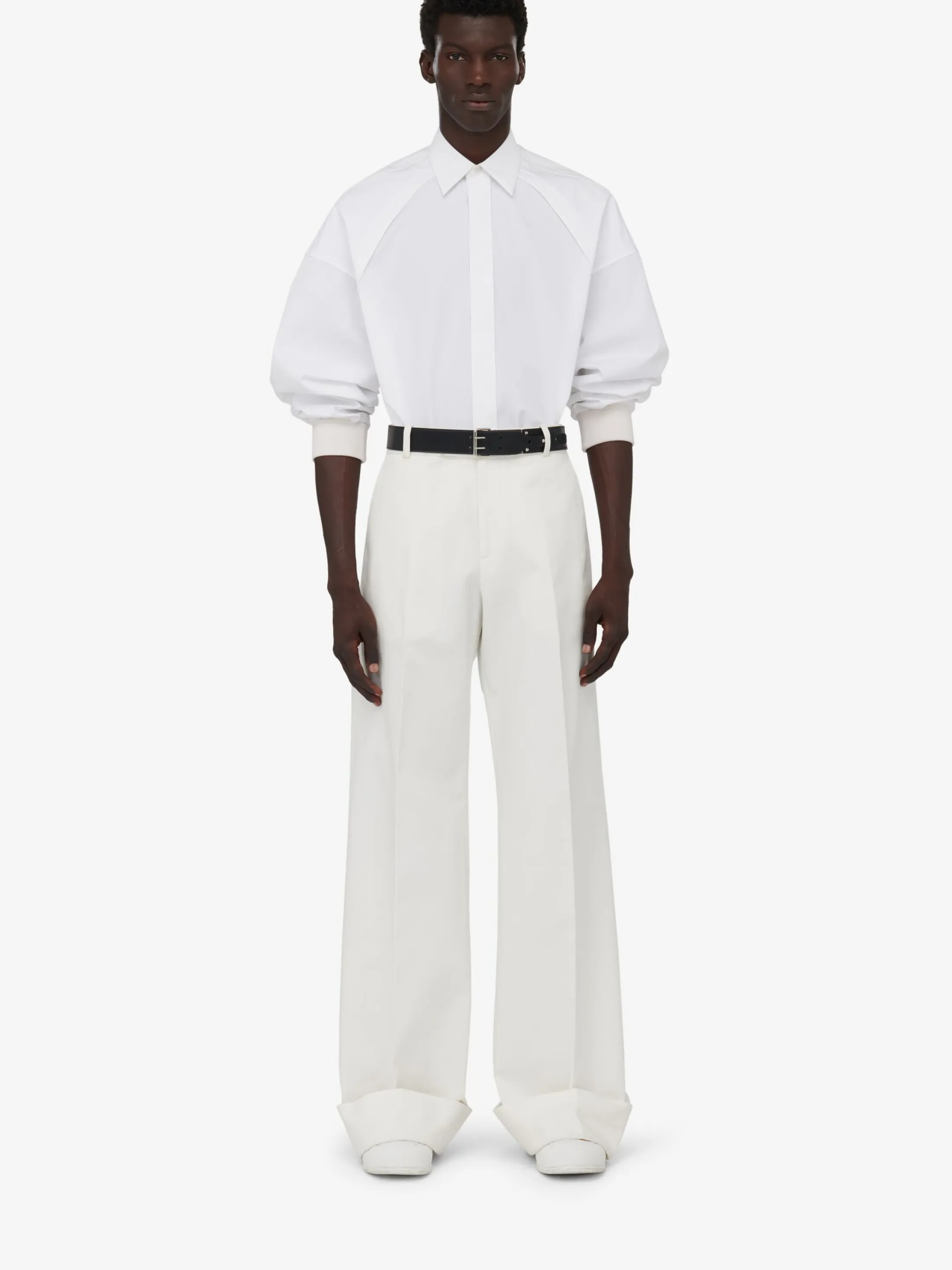 Sale Alexander McQueen Men's Ribbed Cuff Shirt in Optical White