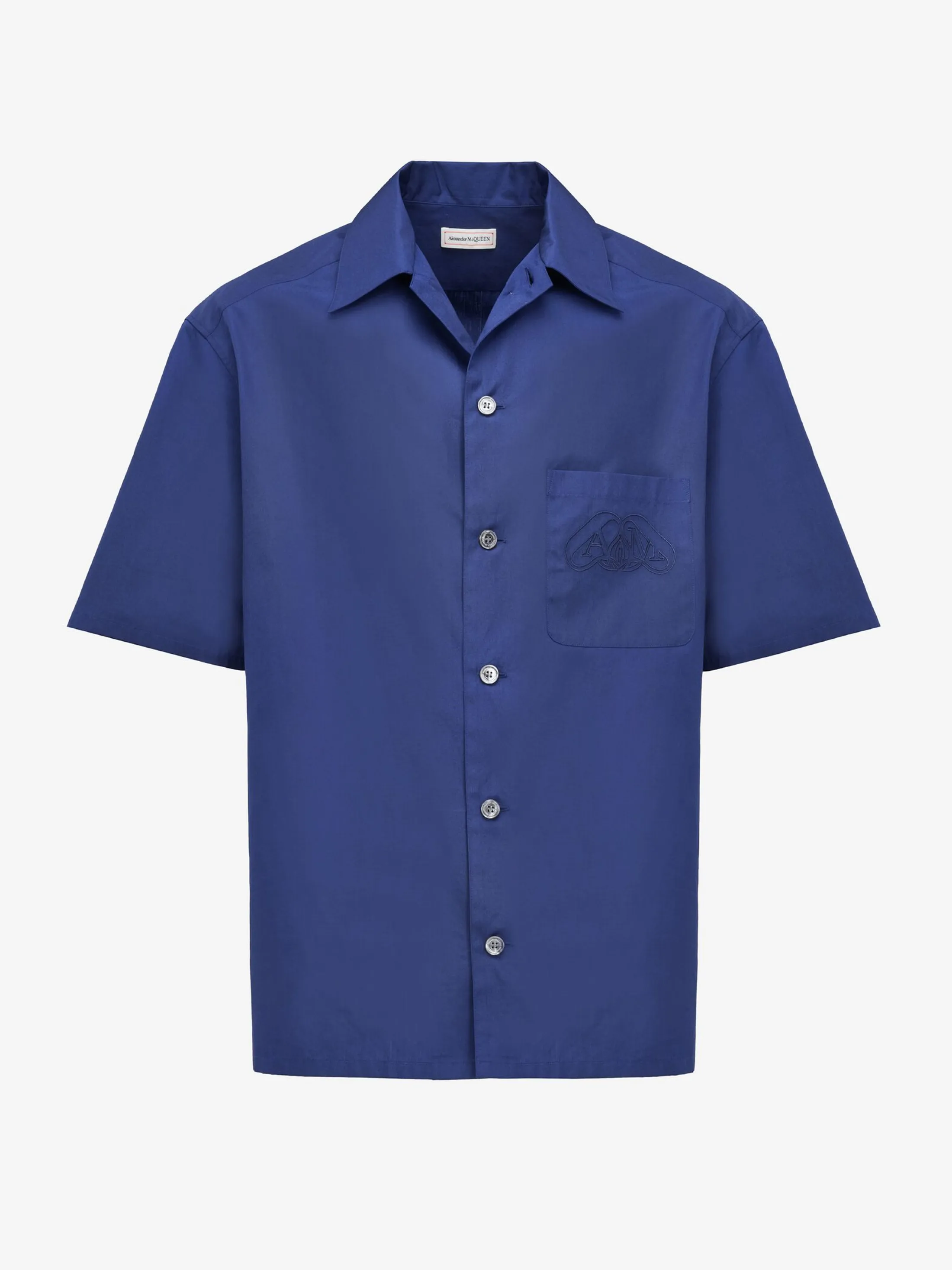 Best Alexander McQueen Men's Seal Logo Bowling Shirt in Indigo