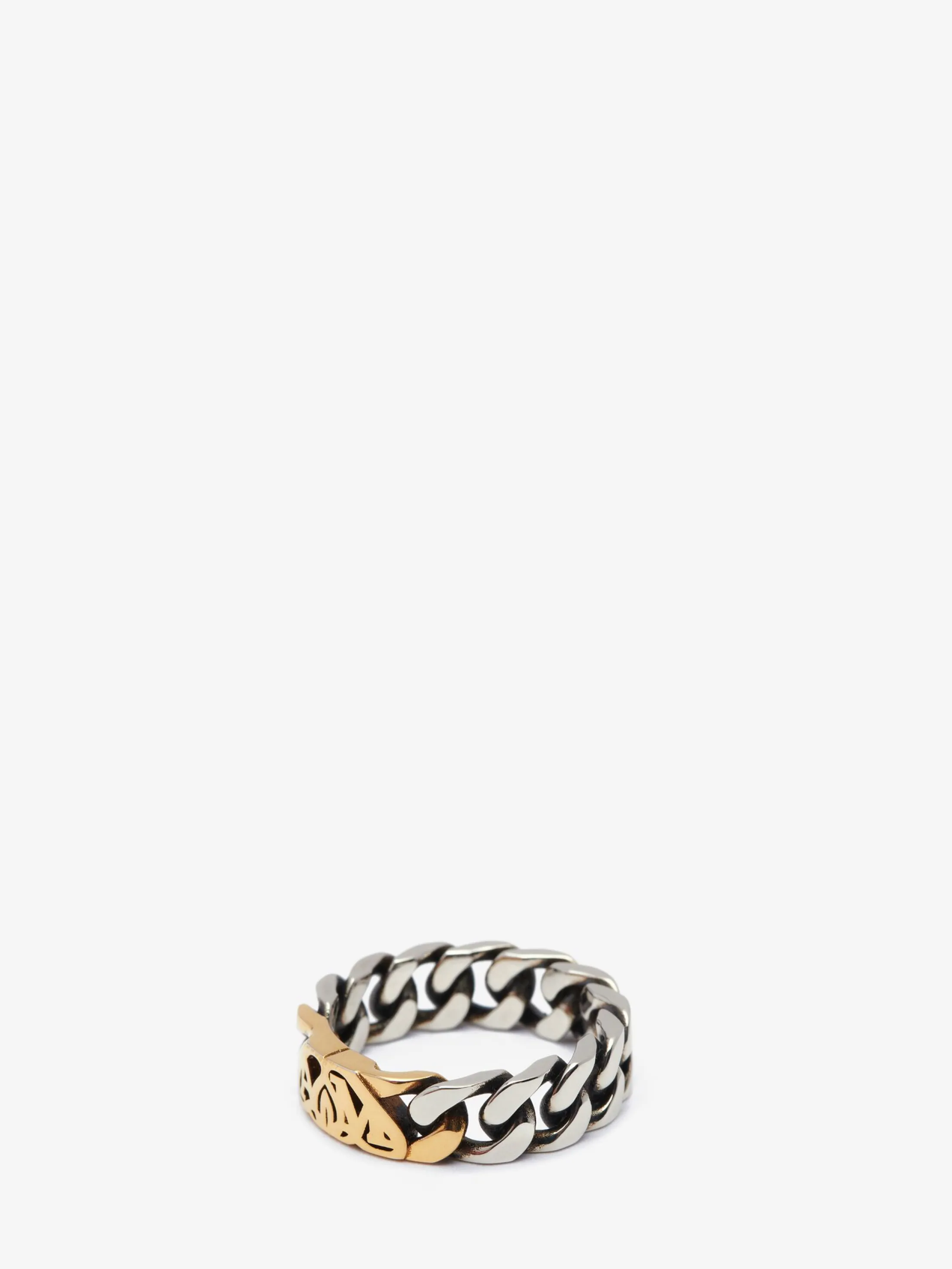 Best Sale Alexander McQueen Men's Seal Logo Chain Ring in Silver