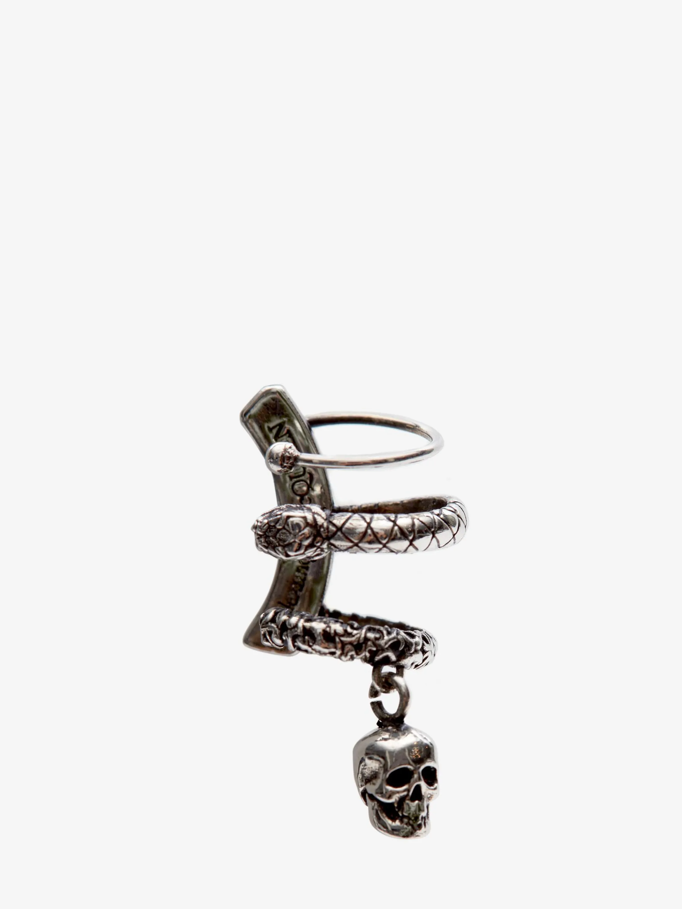 Online Alexander McQueen Men's Skull And Snake Ear Cuff in Antique Silver