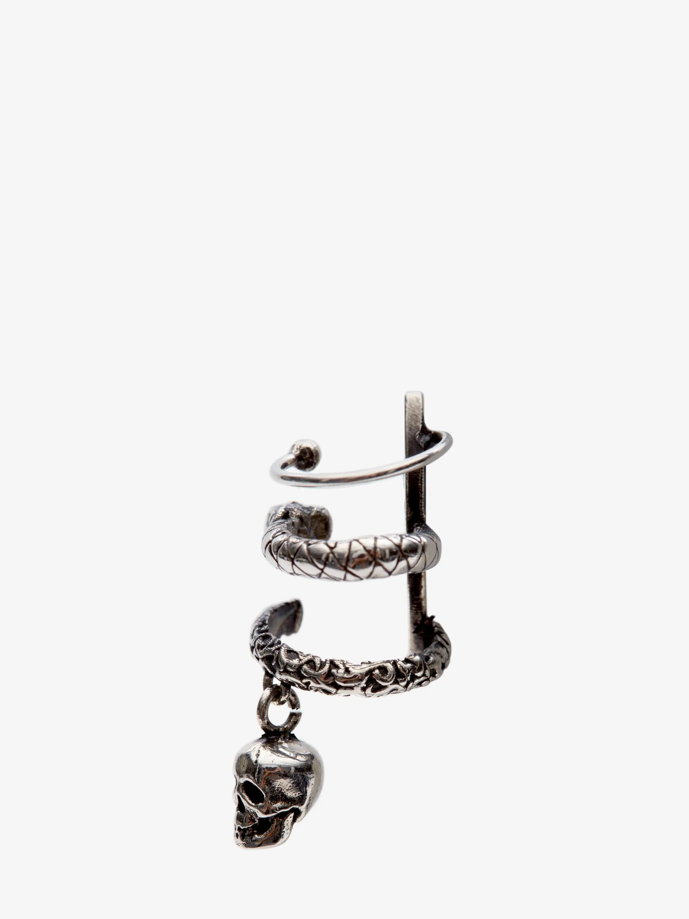 Online Alexander McQueen Men's Skull And Snake Ear Cuff in Antique Silver