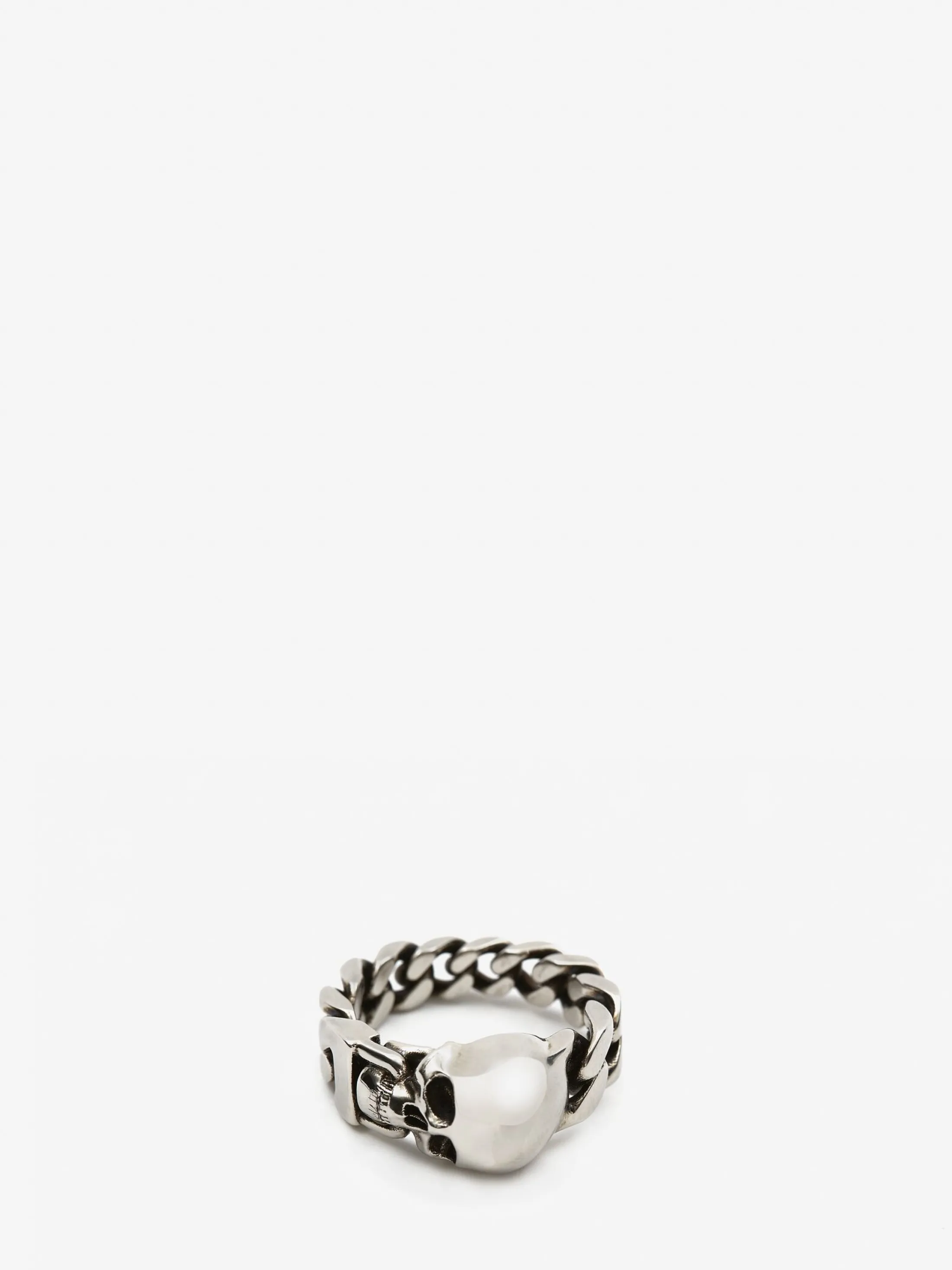 Store Alexander McQueen Men's Skull Chain Ring in Antique Silver