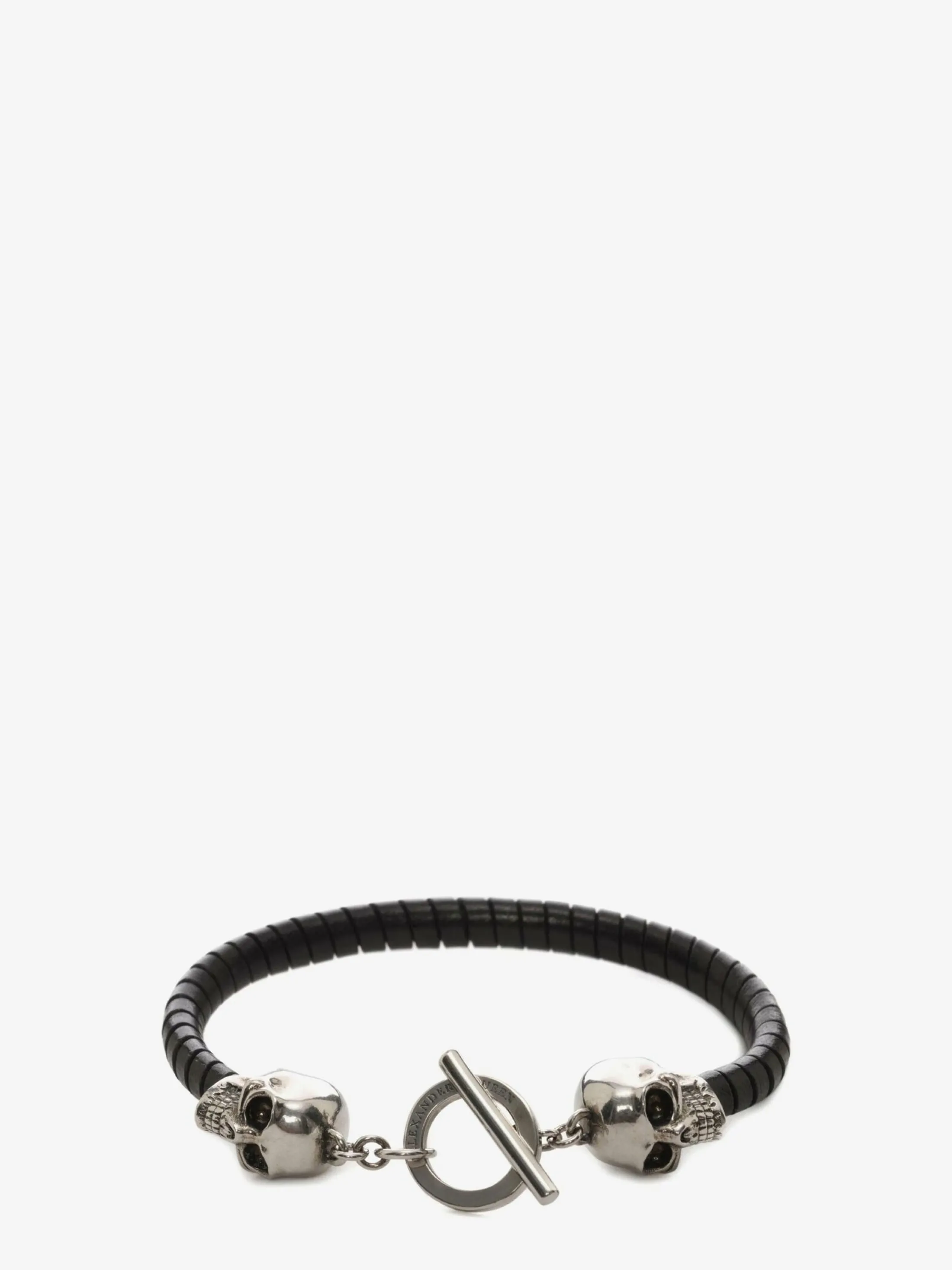 Online Alexander McQueen Men's Skull Leather Bracelet in Black