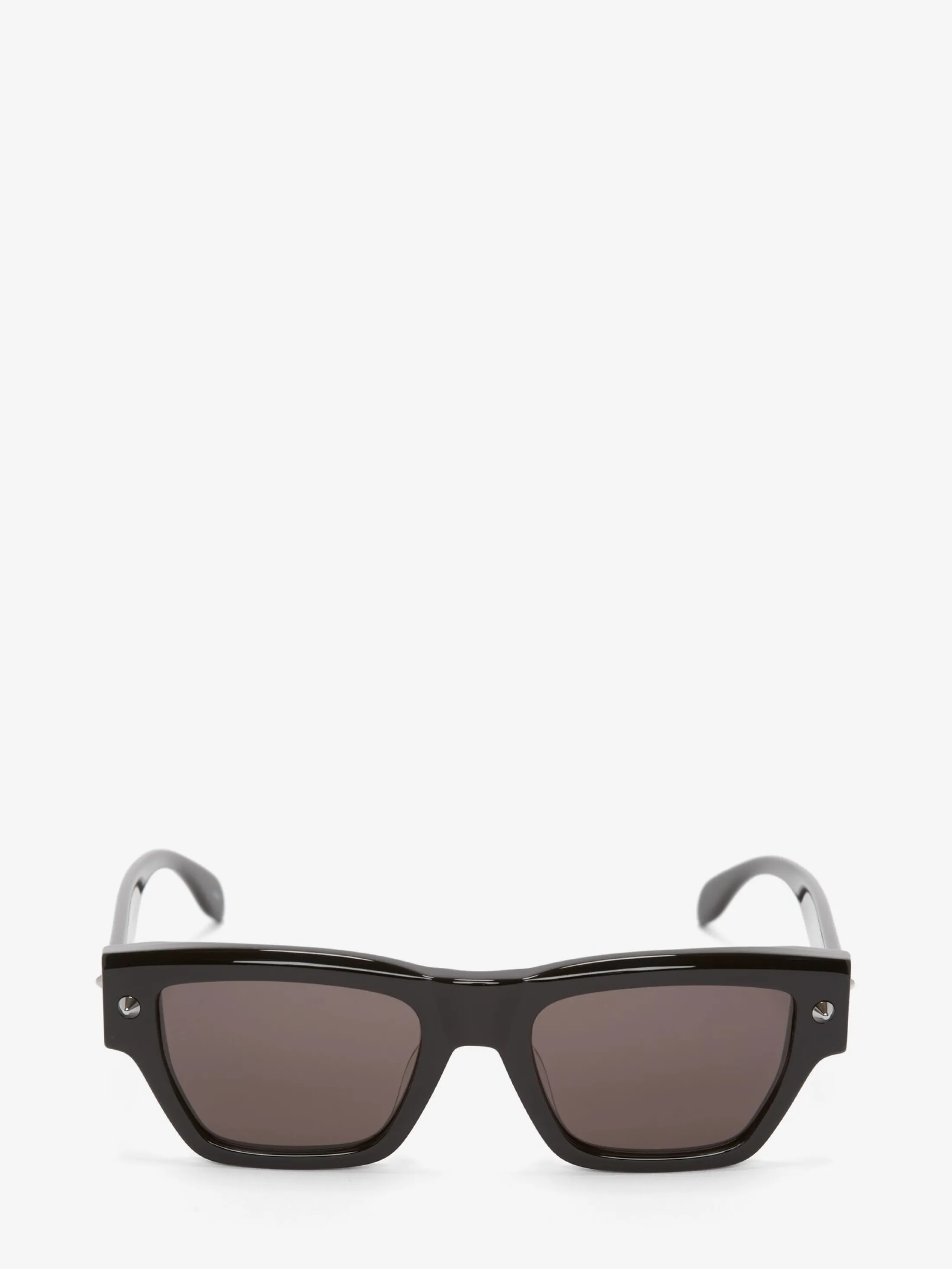 Shop Alexander McQueen Men's Spike Studs Rectangular Sunglasses in Black/Smoke